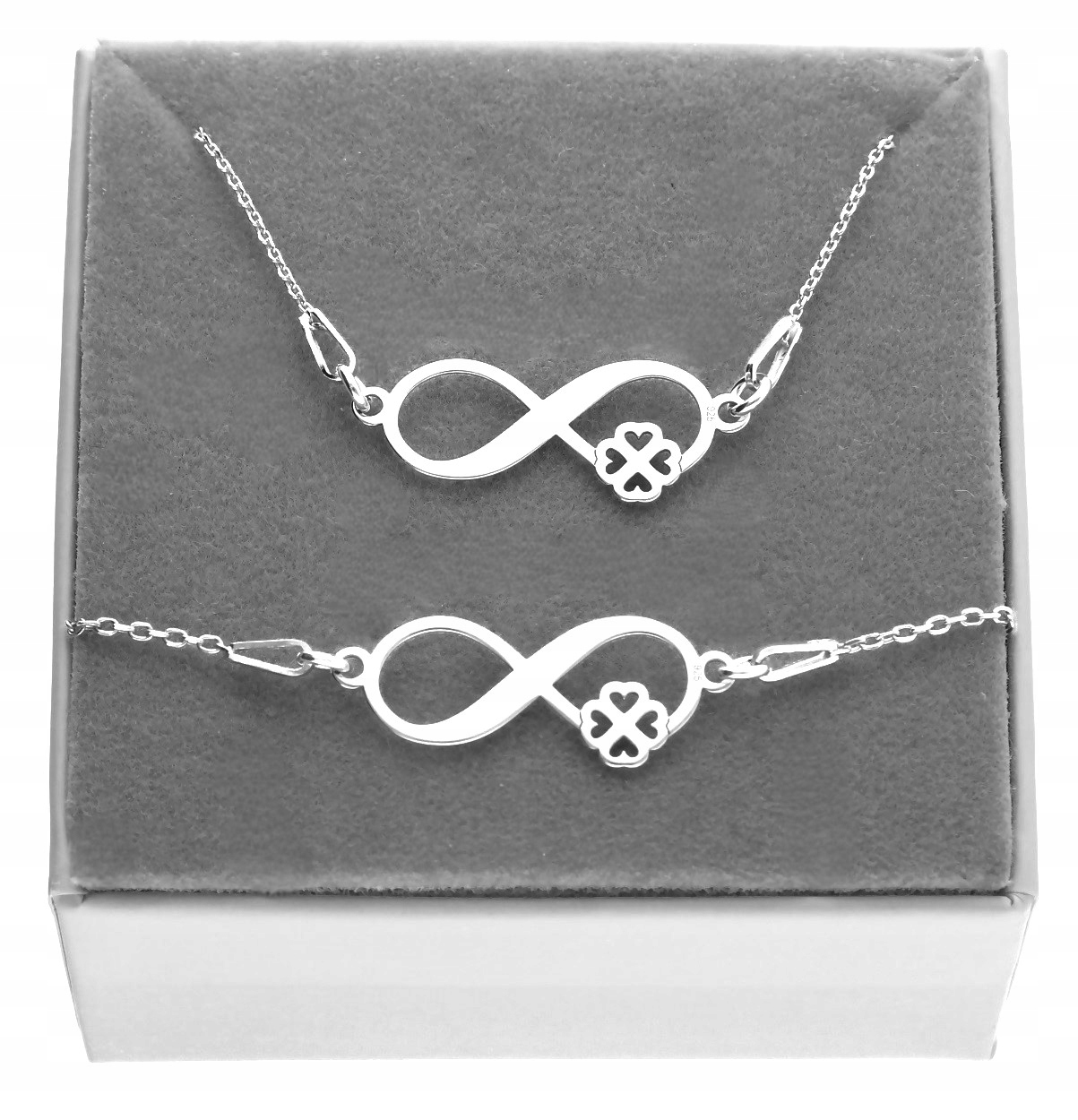 Stříbrný Komplet šperků nekonečno čtyřlístek Gravírování stříbro 925