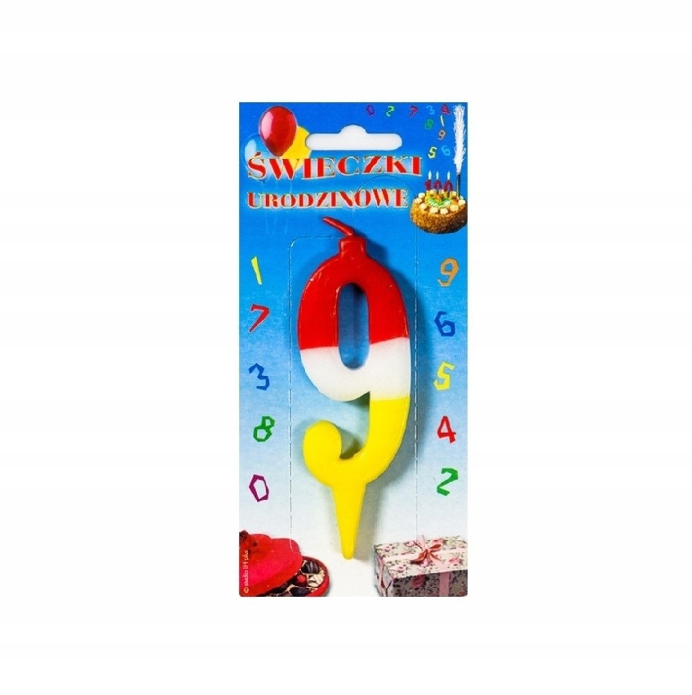 ŚWIECZKA URODZINOWA CYFERKA 3-KOLOROWA 9 NA TORT