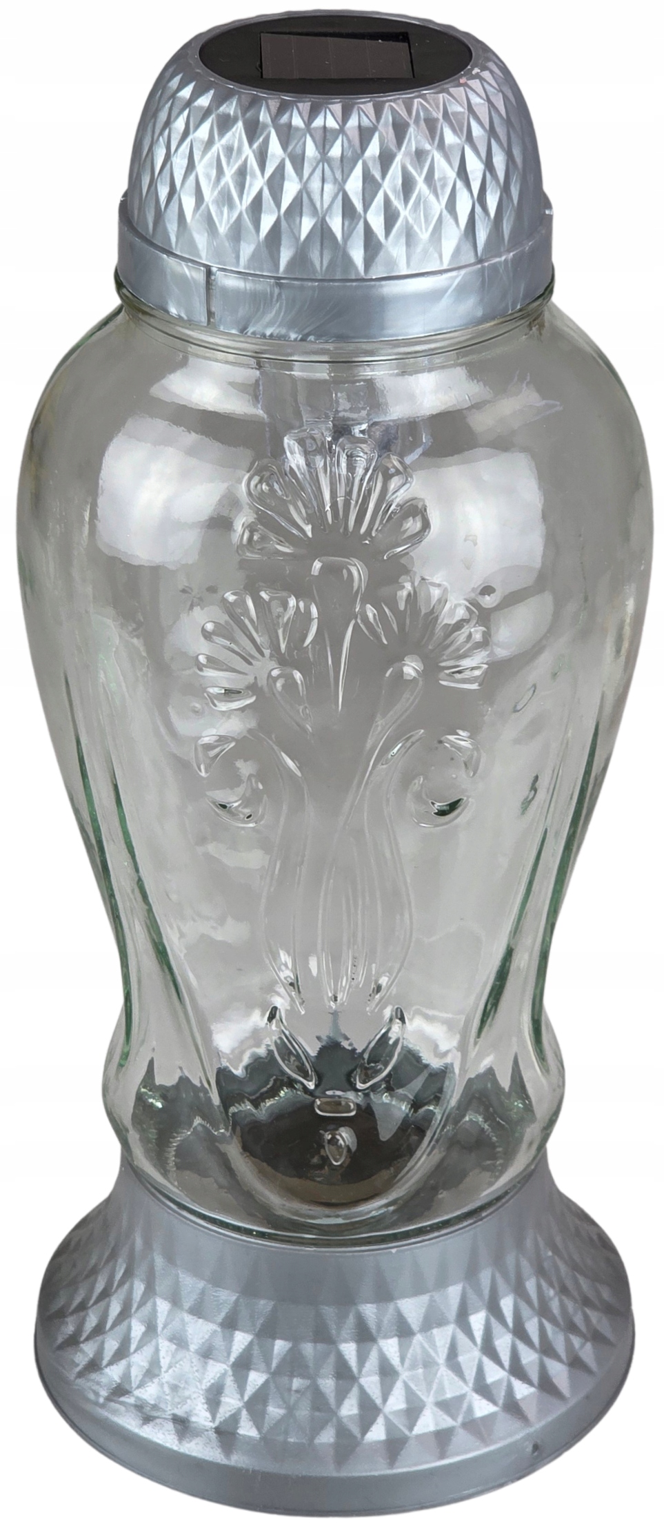 Znicz Solarny LED 25,5 cm – ZNICZE EKO, Wodoodporny, LA 478 SREBRNY