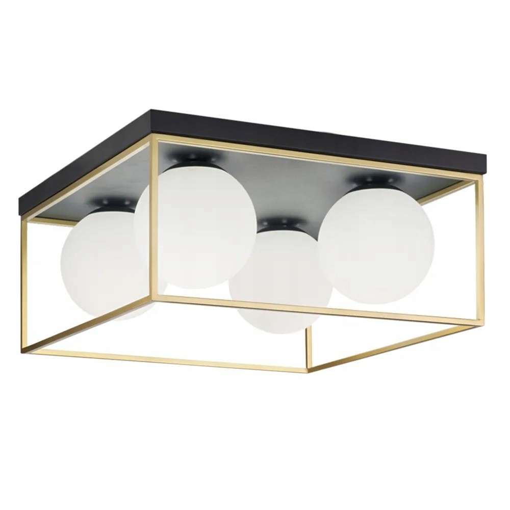 Stropná lampa Stropné Svietidlo Štvorcový Mliečny 4xE27 Zlatý Čierny