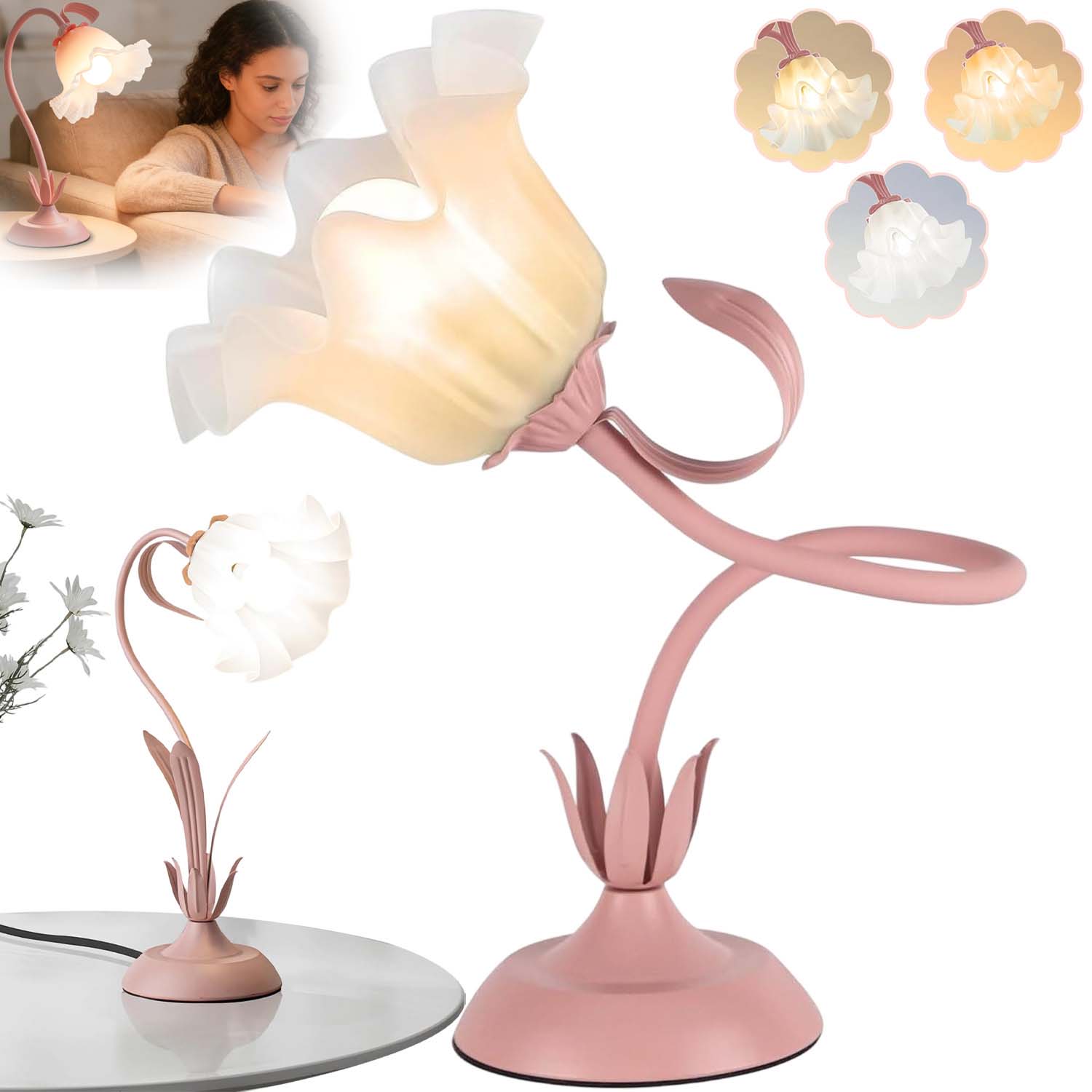 Noční Lampa Stolní Lampa Retro Flower Do Ložnice Se 3 Teplotami Barev