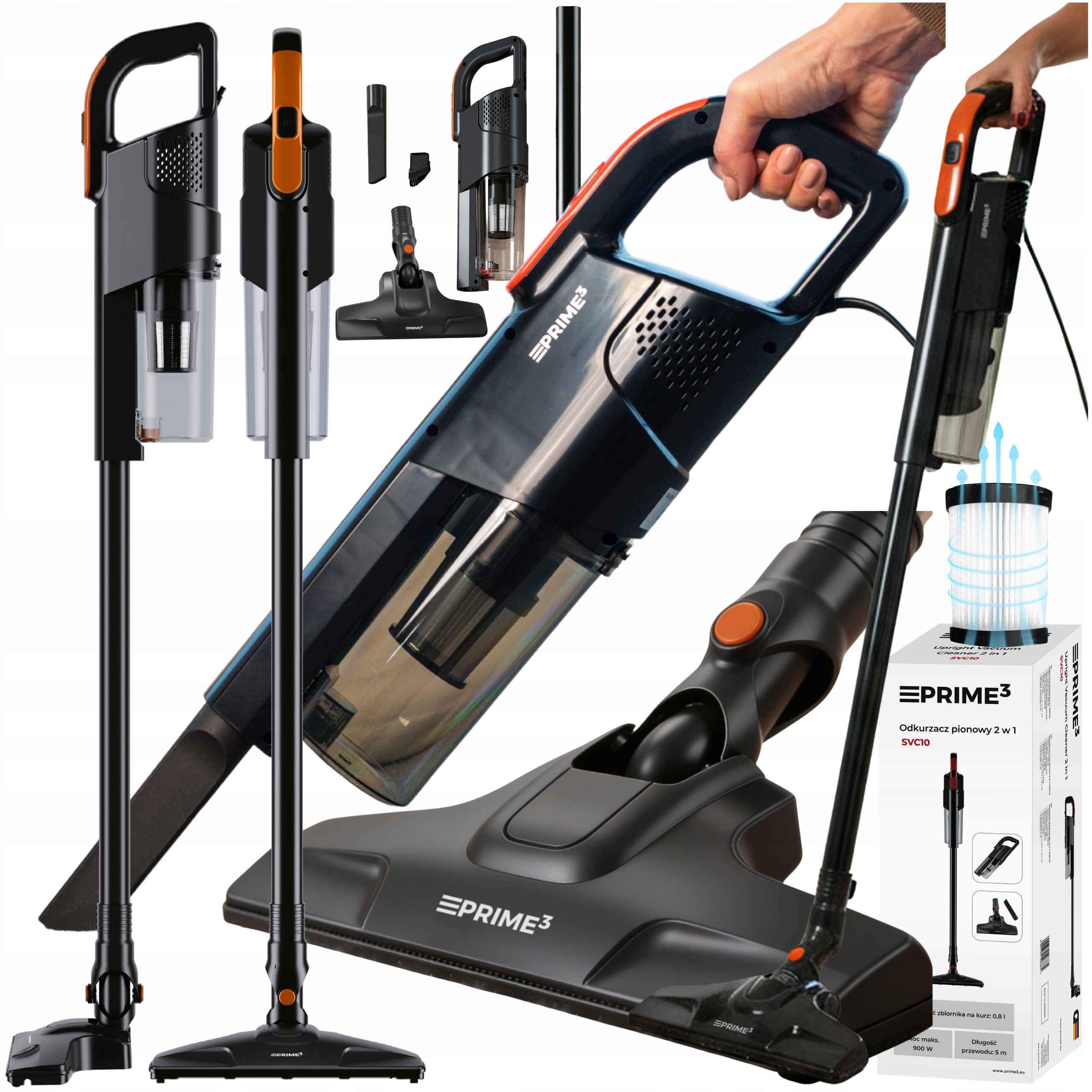 Odkurzacz pionowy ręczny 2w1 bezworkowy Hepa mocny lekki PRIME3 SVC10