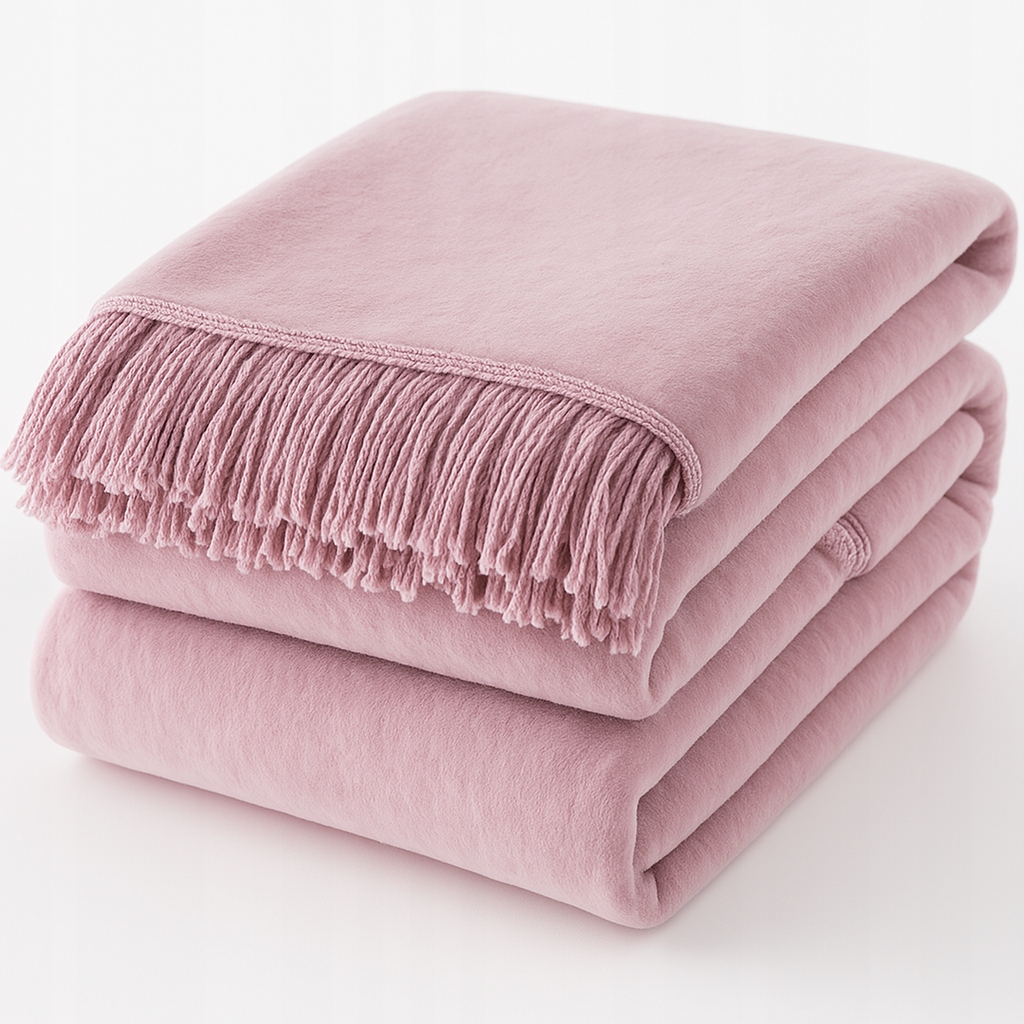 Deka Přehoz Moca Design 150x200 Bavlna Akryl Třásně Pled Pudrová Růžová