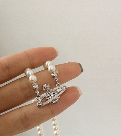 Naszyjnik Perłowy Perełki Planeta SATURN Srebrny