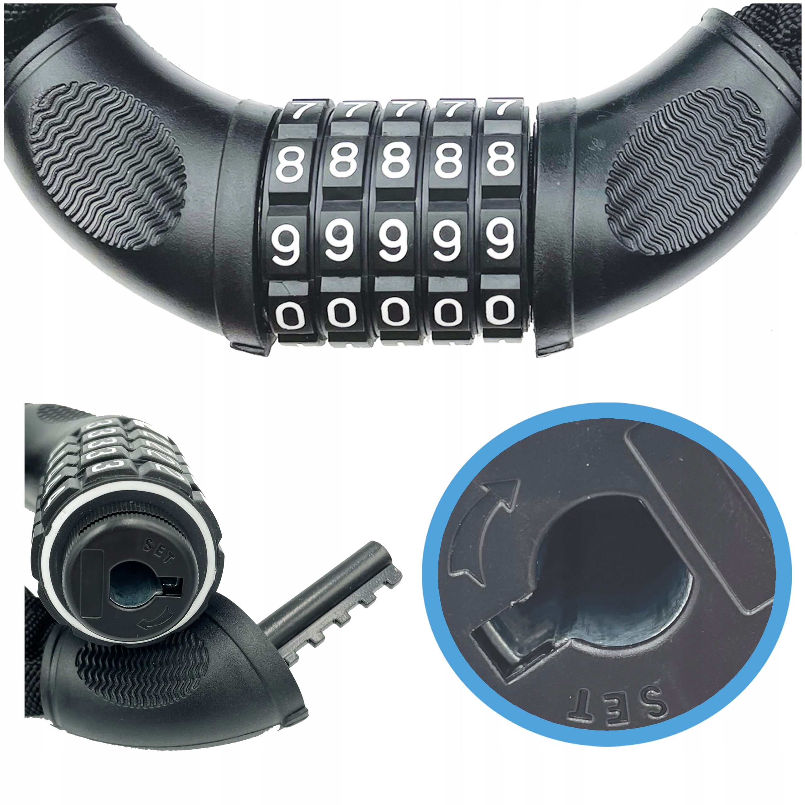 ZAPIĘCIE DO ROWERU ŁAŃCUCH BLOKADA DO ROWERU MUVIKE SOLID 900/6C KOD Waga 745 g