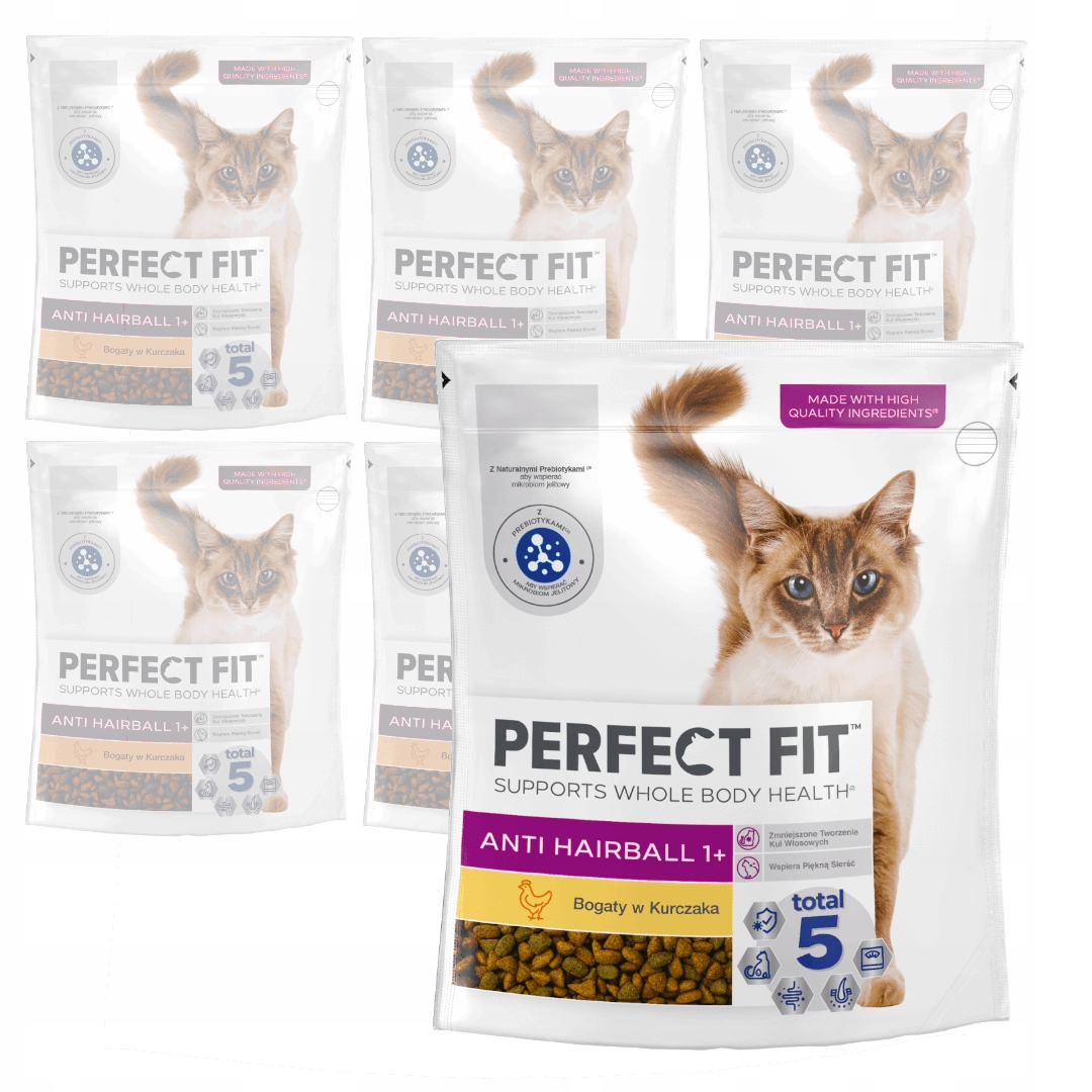 Perfect Fit Antihairball 1+ 6x750g Suché Krmivo Pro Kočky s kuřecím masem