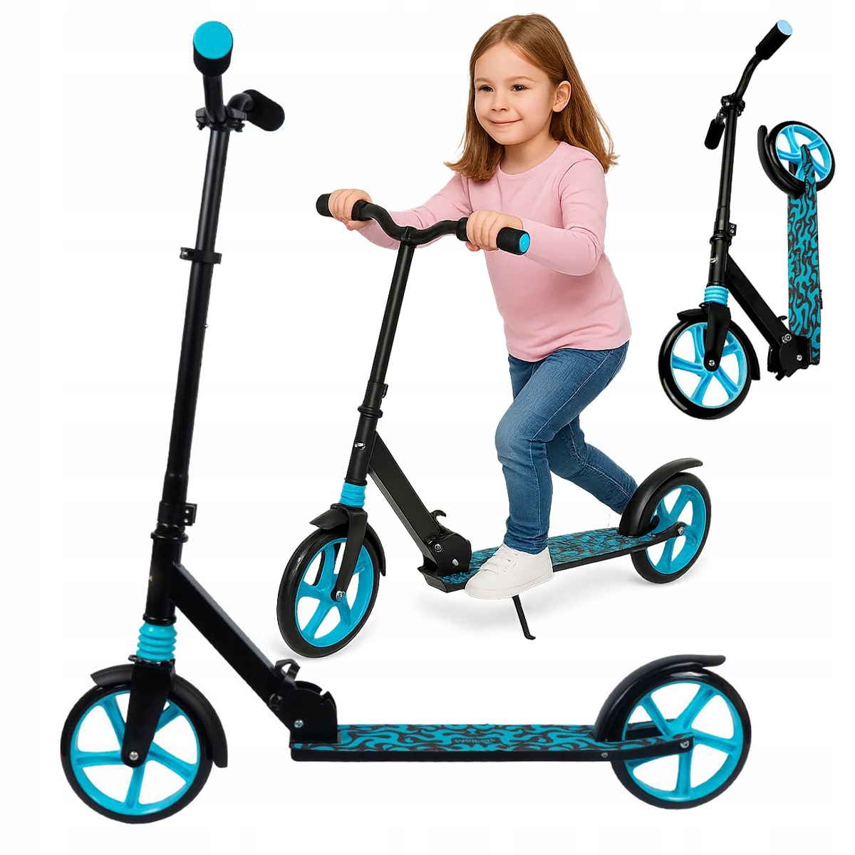 Hulajnoga Składana Duża Miejska dla Dzieci Hamulec Amortyzacja Koła 200mm