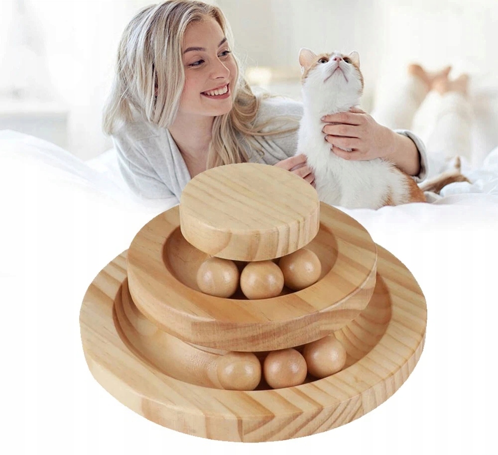 Levně Interaktivní Hračka Pro Kočky Z Dřeva, Otočný Disk Z Masivního Dřeva, Odolná