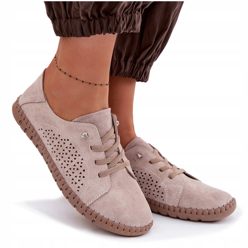 Dámské Polobotky S Ažurovými Zasouvacími Vložkami Ze Semiše Comfort Béžová 40