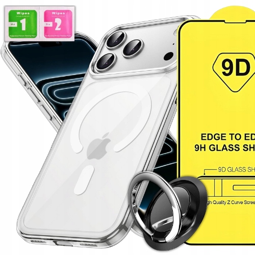 ETUI DO IPHONE 17 PRO MAX CASE + SZKŁO 9H WZMACNIANE 360°CLEAR +UCHWYT RING Marka bez marki
