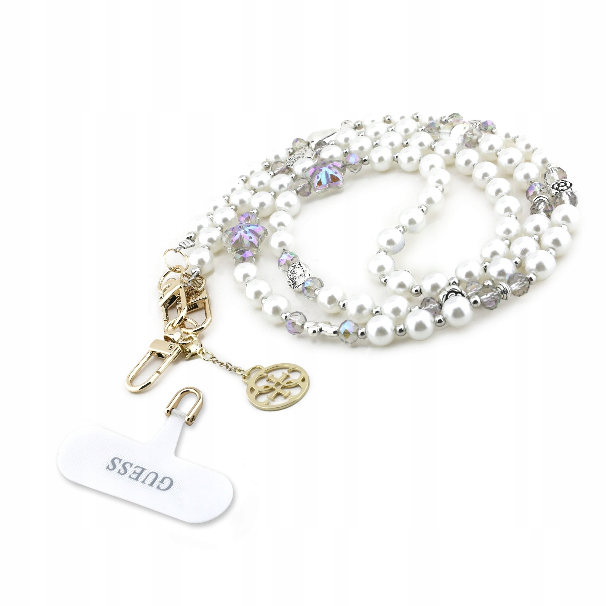 Guess pasek, smych zawieszka Crossbody Strap Pear 4G Charm Biały Perłowy