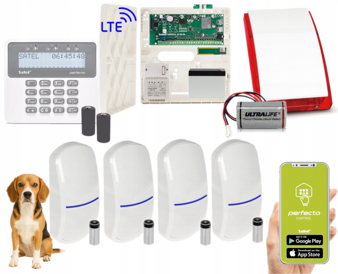 Alarm Bezprzewodowy Satel Perfecta 16 Lte 4G Zestaw 4 Czujki Pet Aplikacja