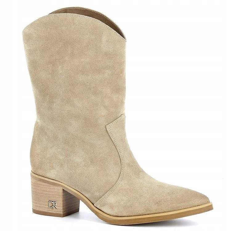 Carinii B5539 Kotníkové Boty Kovbojské Boty Semišová Kůže Béžová