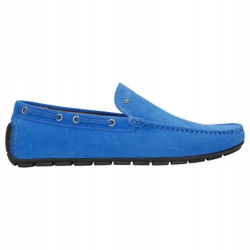BUTY MĘSKIE SKÓRZANE obuwie mokasyny SKÓRA WELUR Wojas niebieskie r. 41 Oryginalne opakowanie producenta pudełko