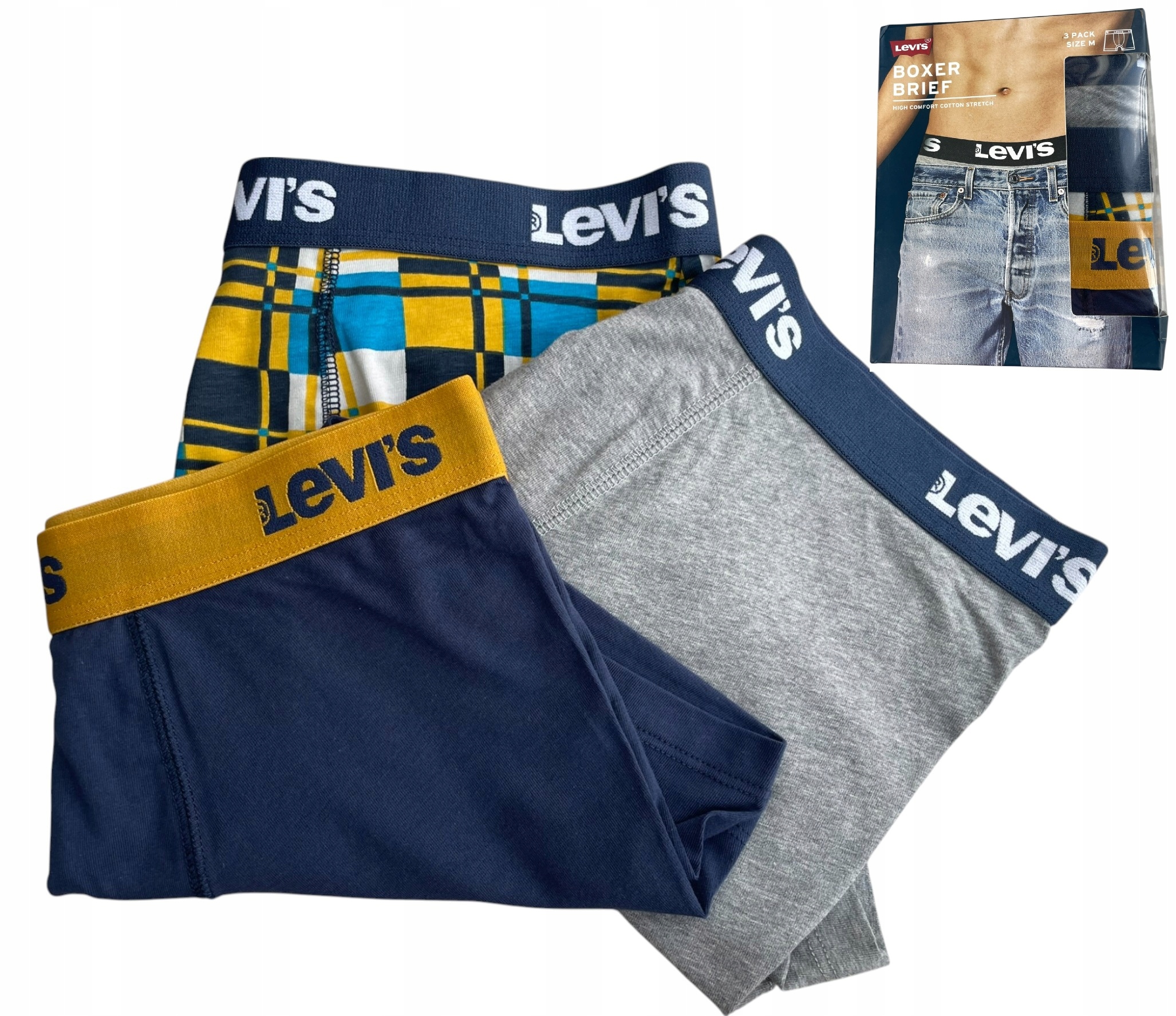 Levi's Bokserki Męskie 3 Pak Bawełniane Majtki Zestaw Levis