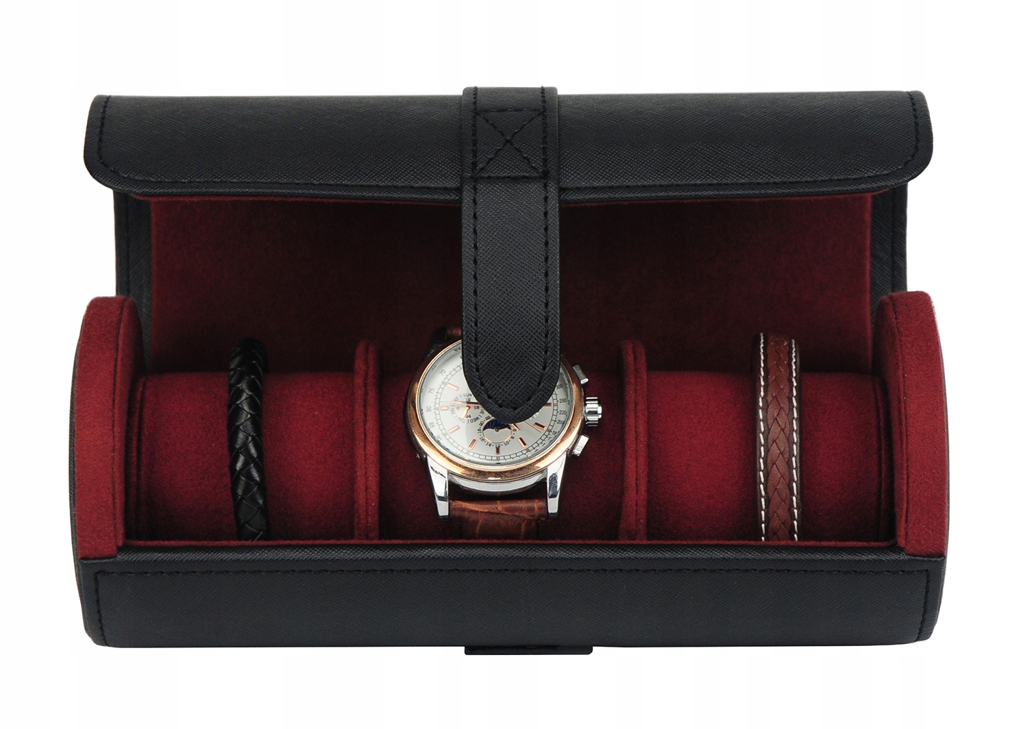 PODRÓŻNE ETUI NA 3 ZEGARKI ROLKA DZIELONA NA 3 Kolor czarny