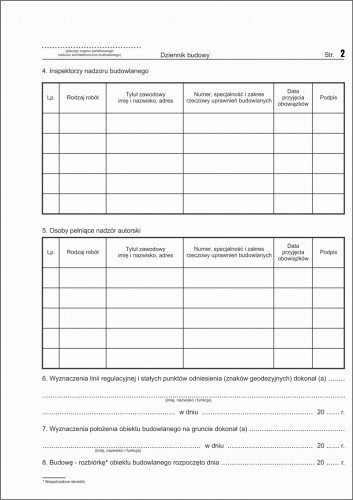DRUK DZIENNIK BUDOWY ROZBIÓRKI MONTAŻU A4 60 kart. 30 kpl. samokopia A4 Liczba kartek 60