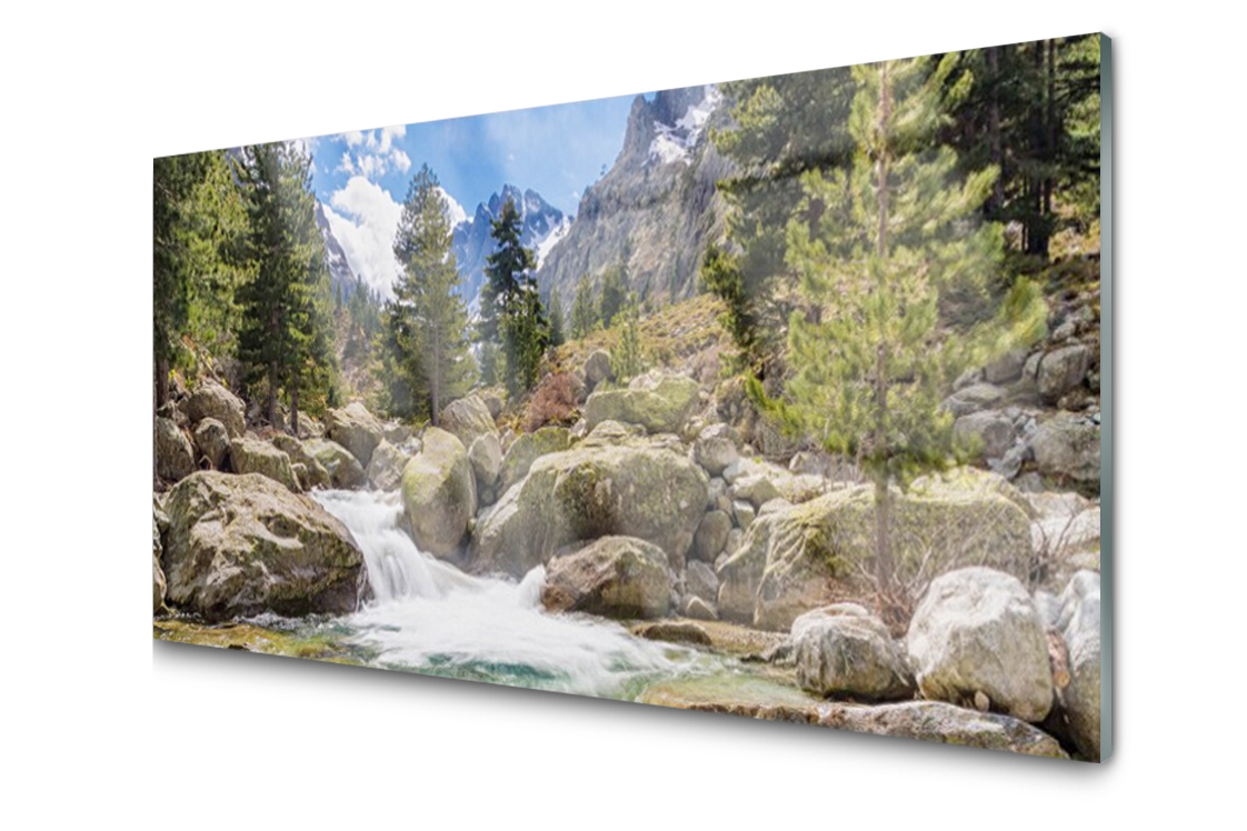 

Panel szklany Płytka Góra Las Rzeka 120x60 + Klej