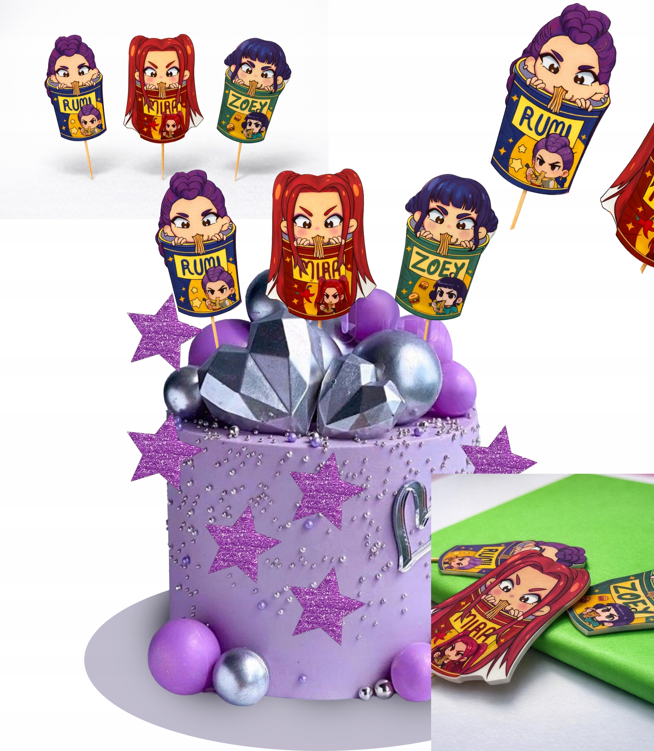 Figurky 2D Velký set na dort K- pop démon huntrix Zápich dekorace