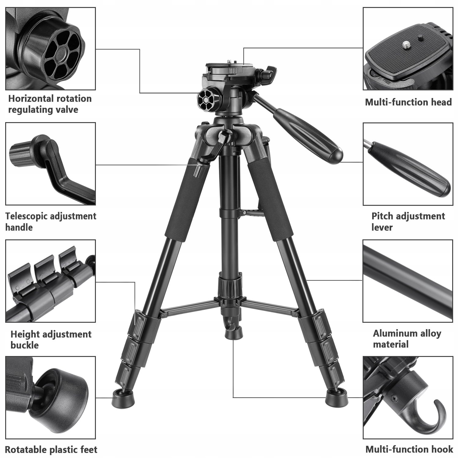 NEEWER Przenośny Statyw Aluminiowy 142cm z Głowicą 3D do DSLR i Kamer — miniatura 2