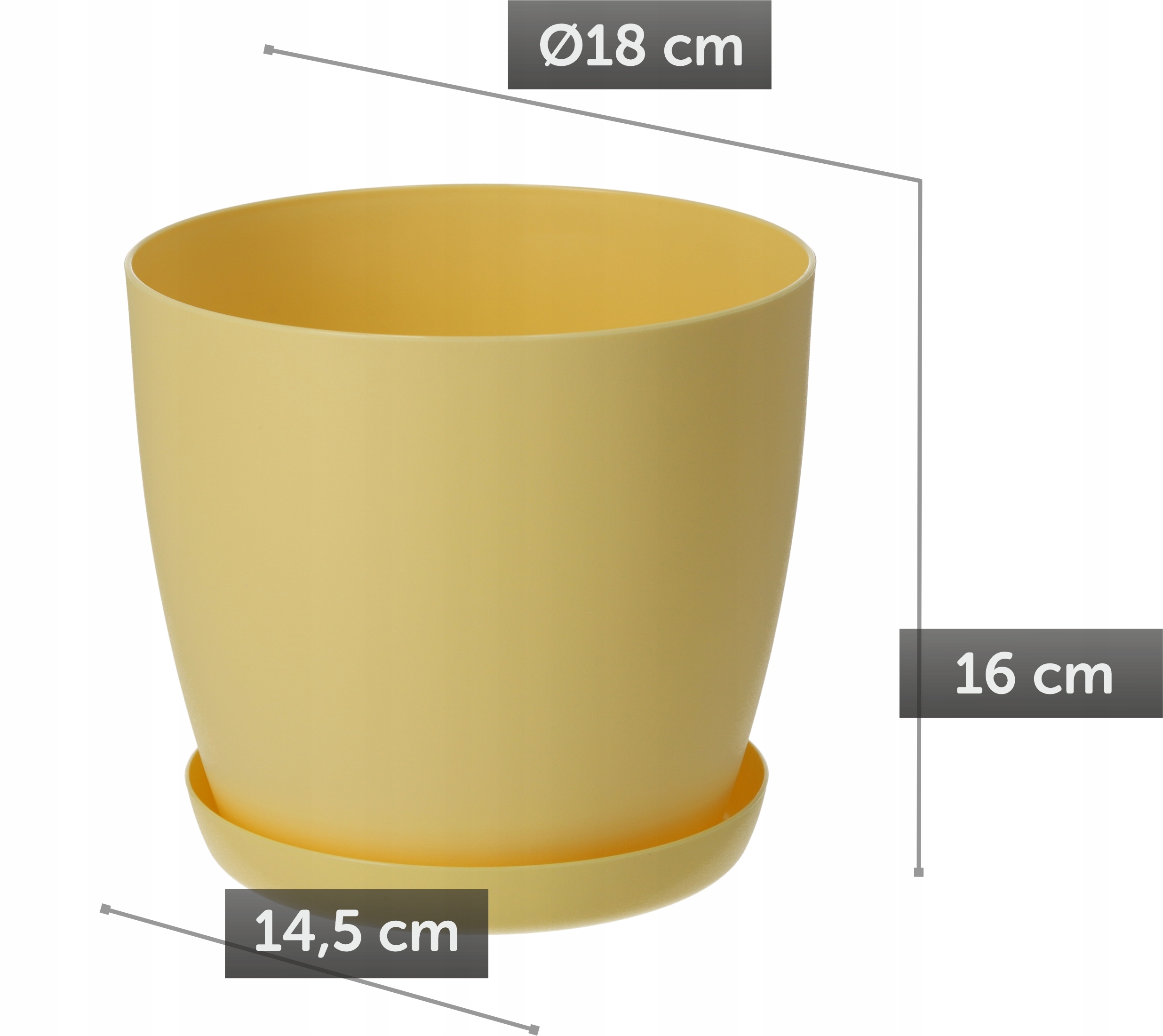 DONICZKA OSŁONKA DONICA 18cm NA KWIATY MATOWA ŻÓŁTA PLASTIKOWA PODSTAWKA Marka Kadax