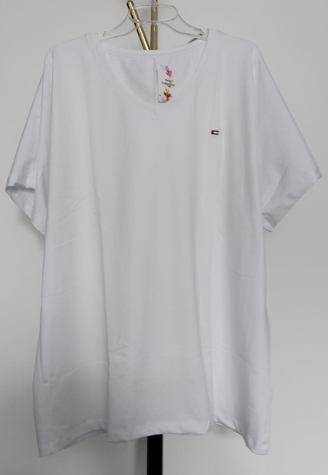 Wawa Premium bluzka Plus size Uni do 48/50 bawełna biała tommy krótki rękaw