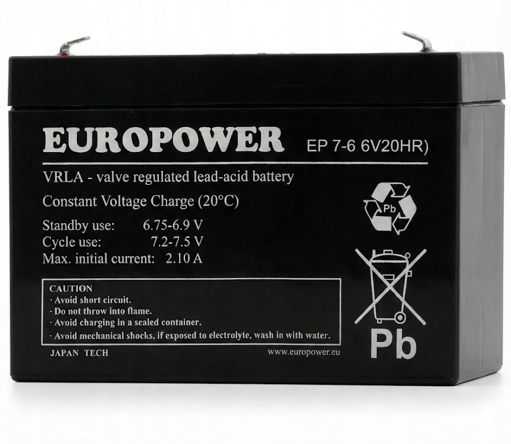 Akumulator Europower 6V 7Ah do zabawek i zasilania awaryjnego automatyki