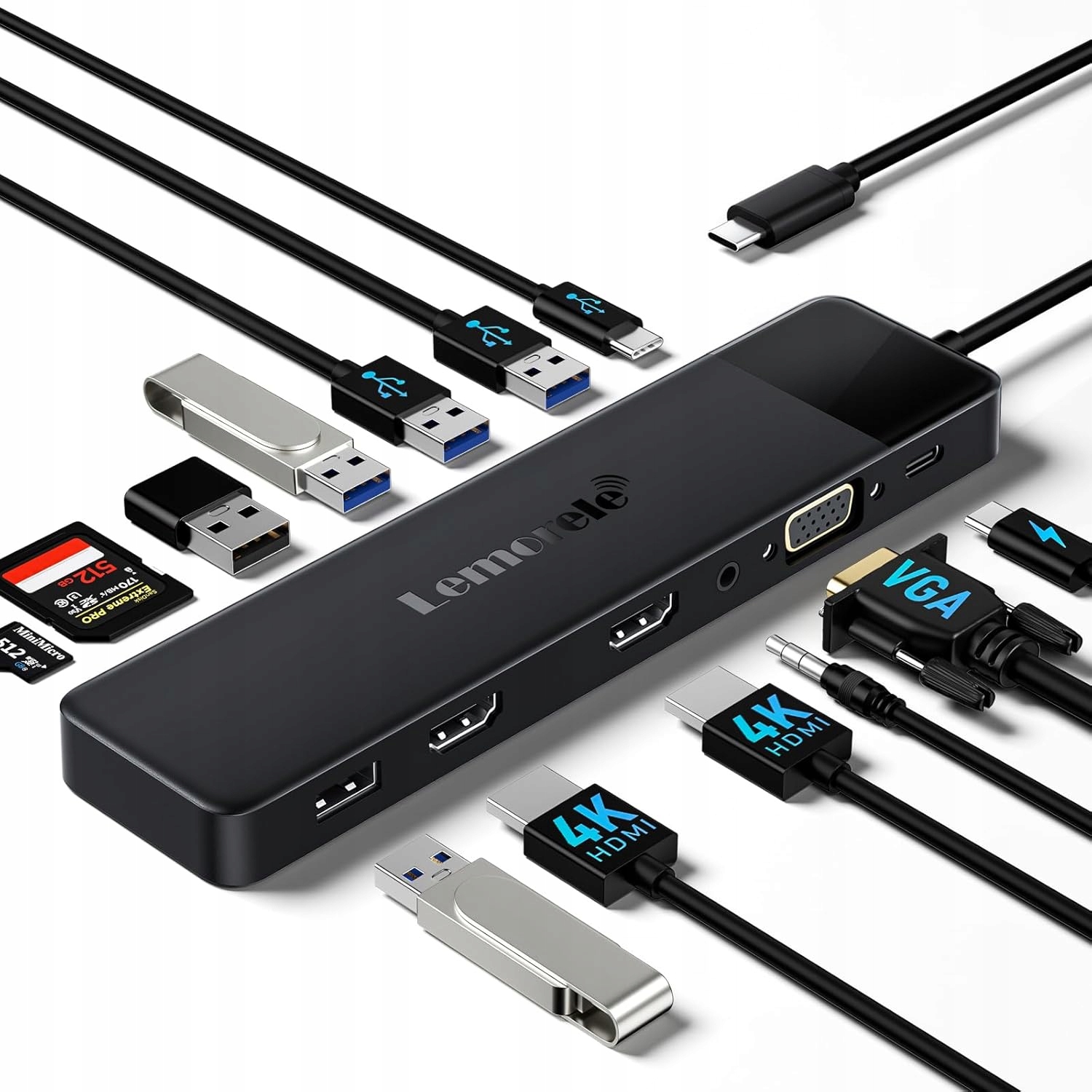 Lemorele Stacja dokująca Usb C 13w1 2 Hdmi Vga Usb 3.0 Pd