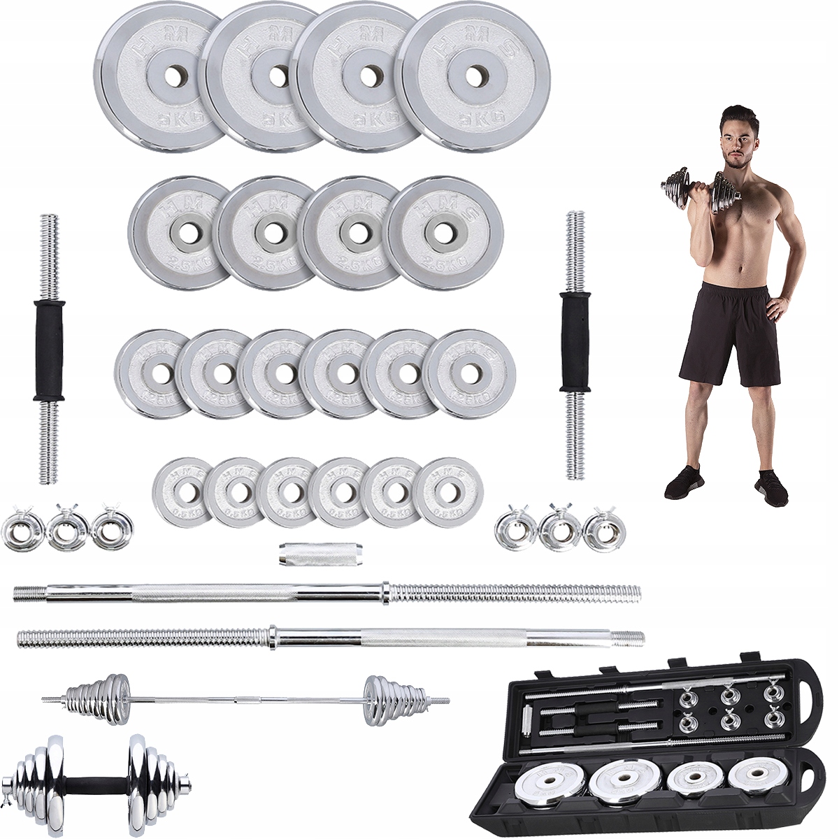 ZESTAW SZTANGIELKI/SZTANGA W WALIZCE CHROM TRENINGOWA SIŁOWNIA 2x25KG HMS Stan opakowania oryginalne