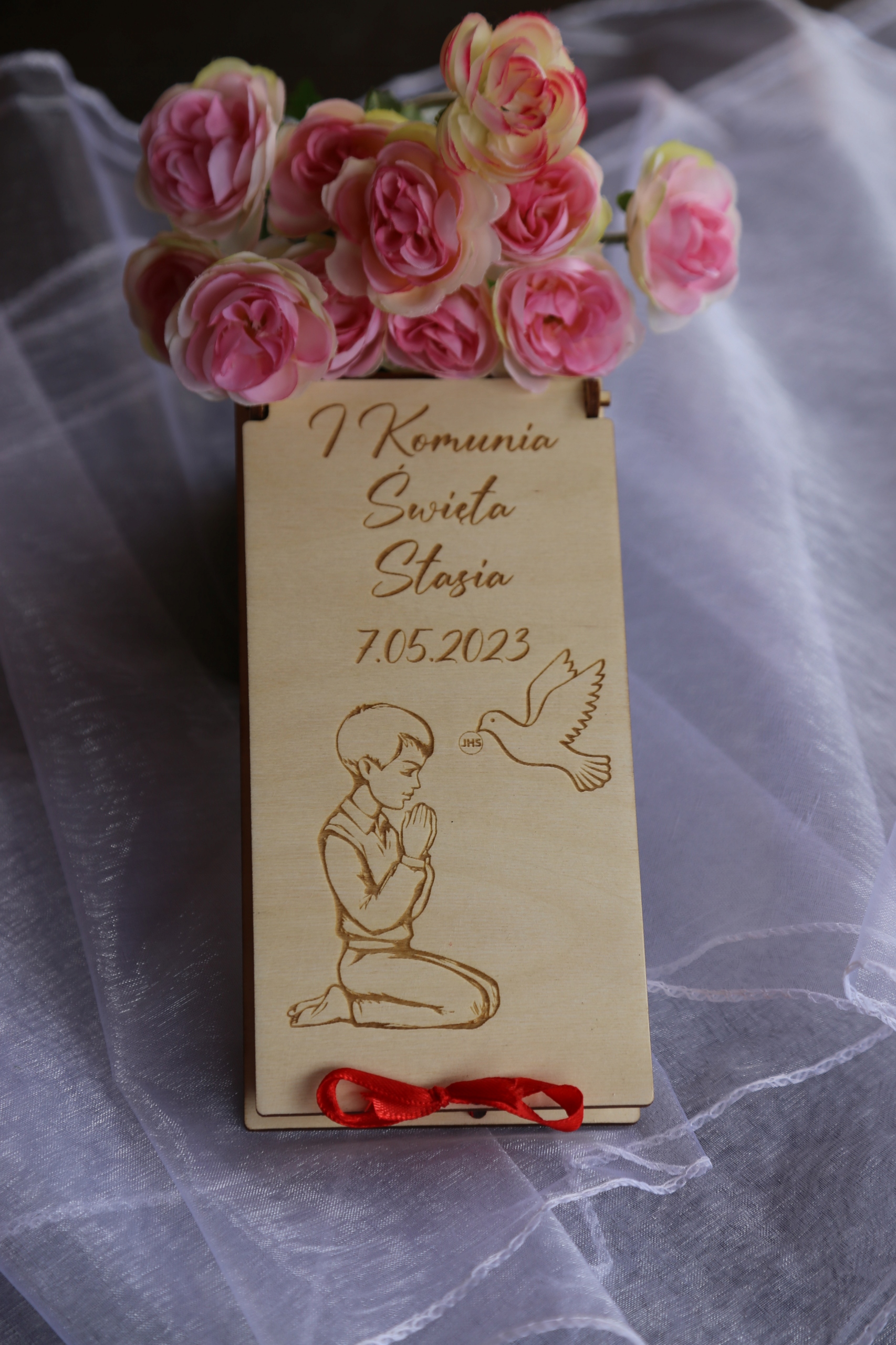 PUDEŁKO NA PIENIĄDZE PREZENT PAMIĄTKA I KOMUNII z drewna Okazje komunia