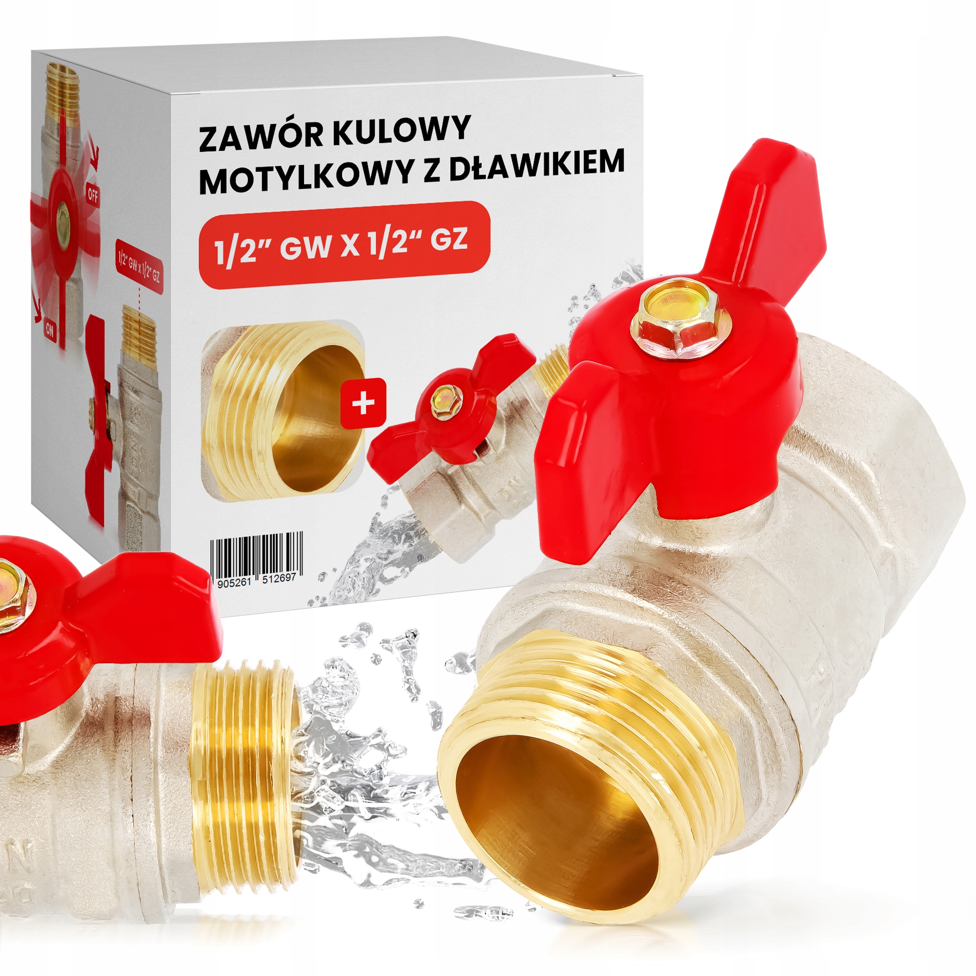 

Zawór zaworek kurek kulowy W/z z pół motylkiem 1/2