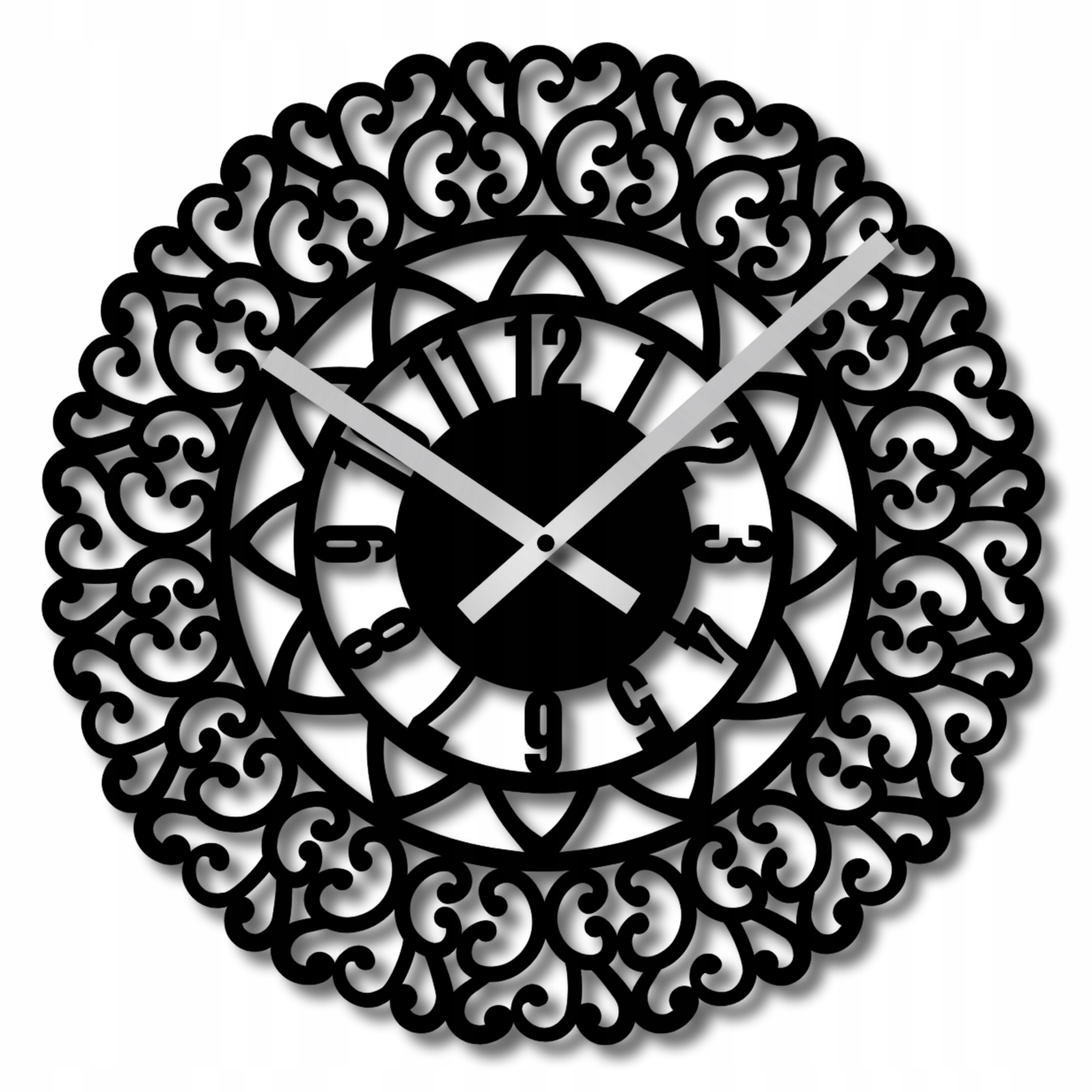 Geometrické Nástěnné Hodiny Modern Černé Do Obývacího Pokoje Kuchyně Ažurové 60 cm