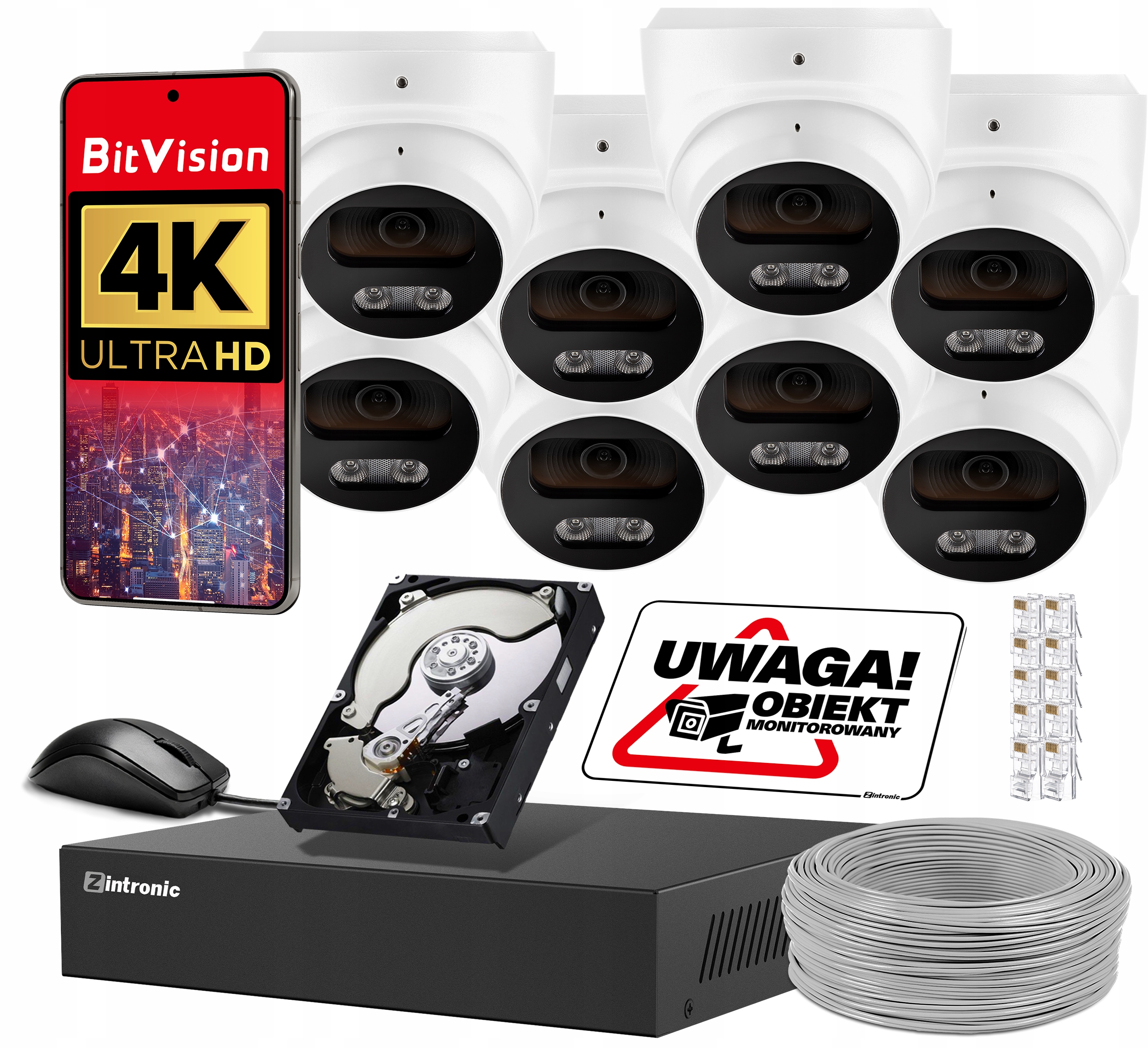 Sada Pro Monitorování 8MPx Ip Poe 8 Kamer Detekce Zvuku IR30