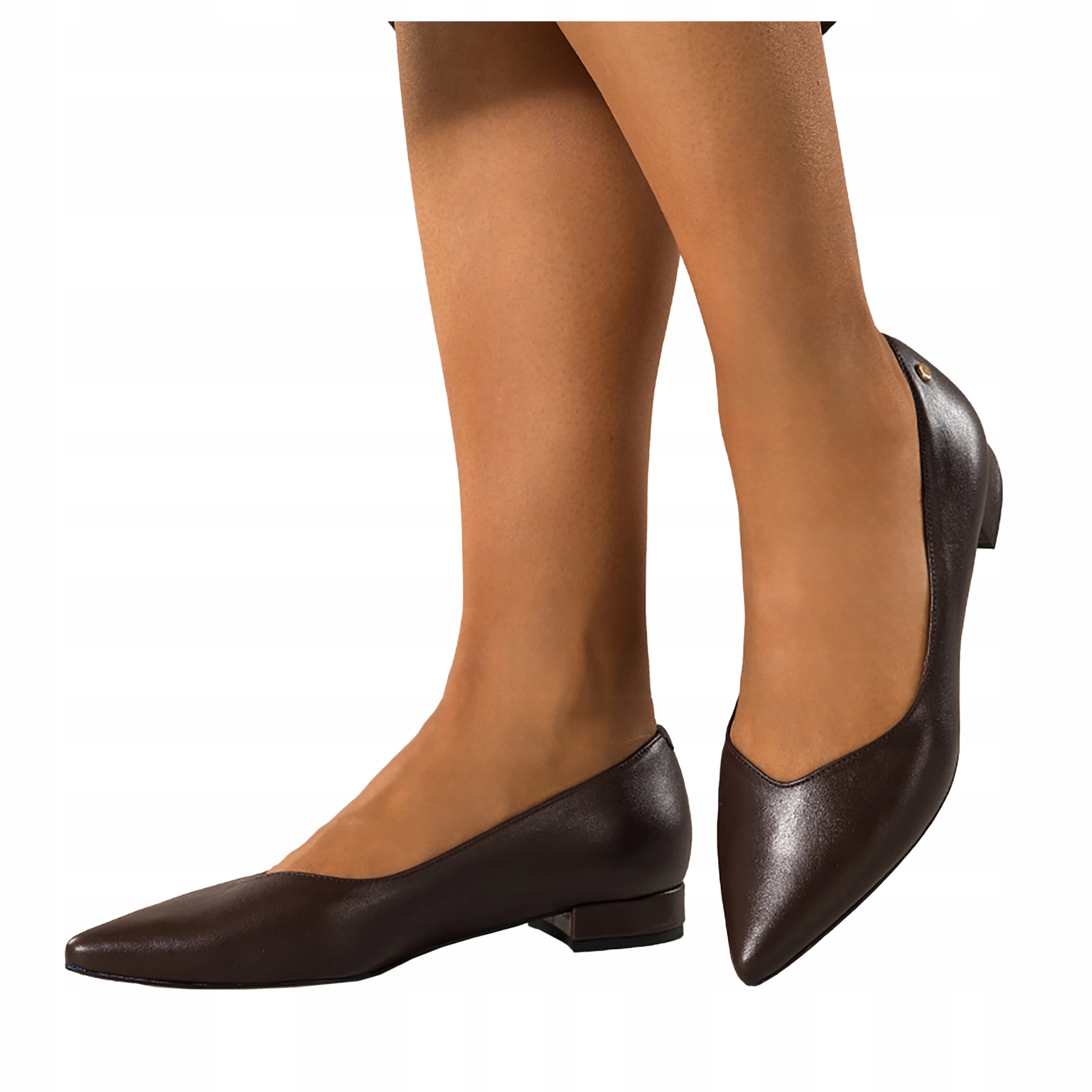 Baleriny Czekoladowe Damskie Skórzane Niski Obcas r 39