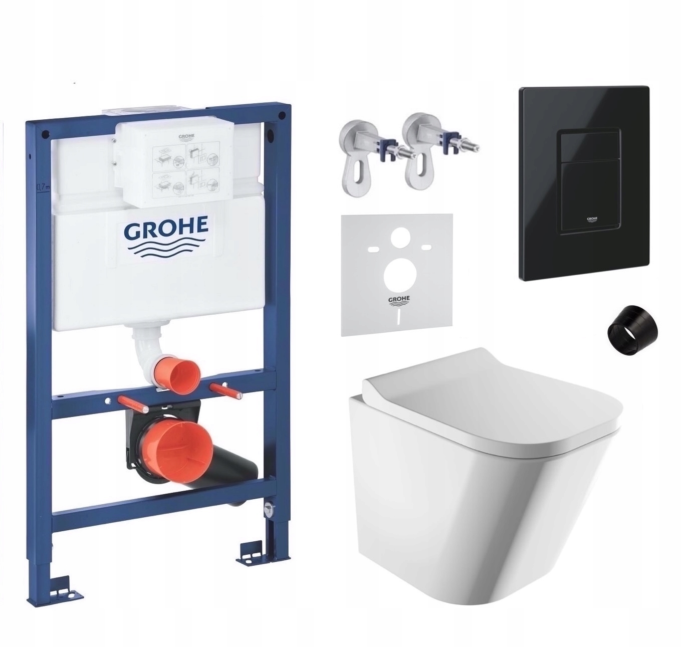 7v1 Podomietkový Wc set, rošt Grohe 820 mm Wc miska Rim Omnires tlačidlo