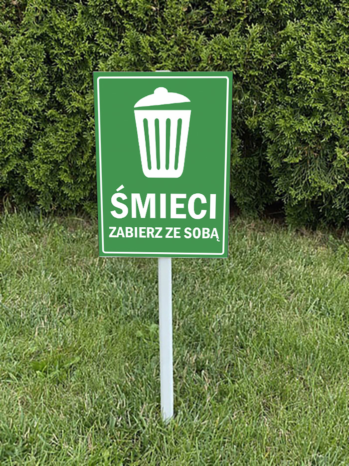 Tabliczka na słupku - Śmieci zabierz ze sobą