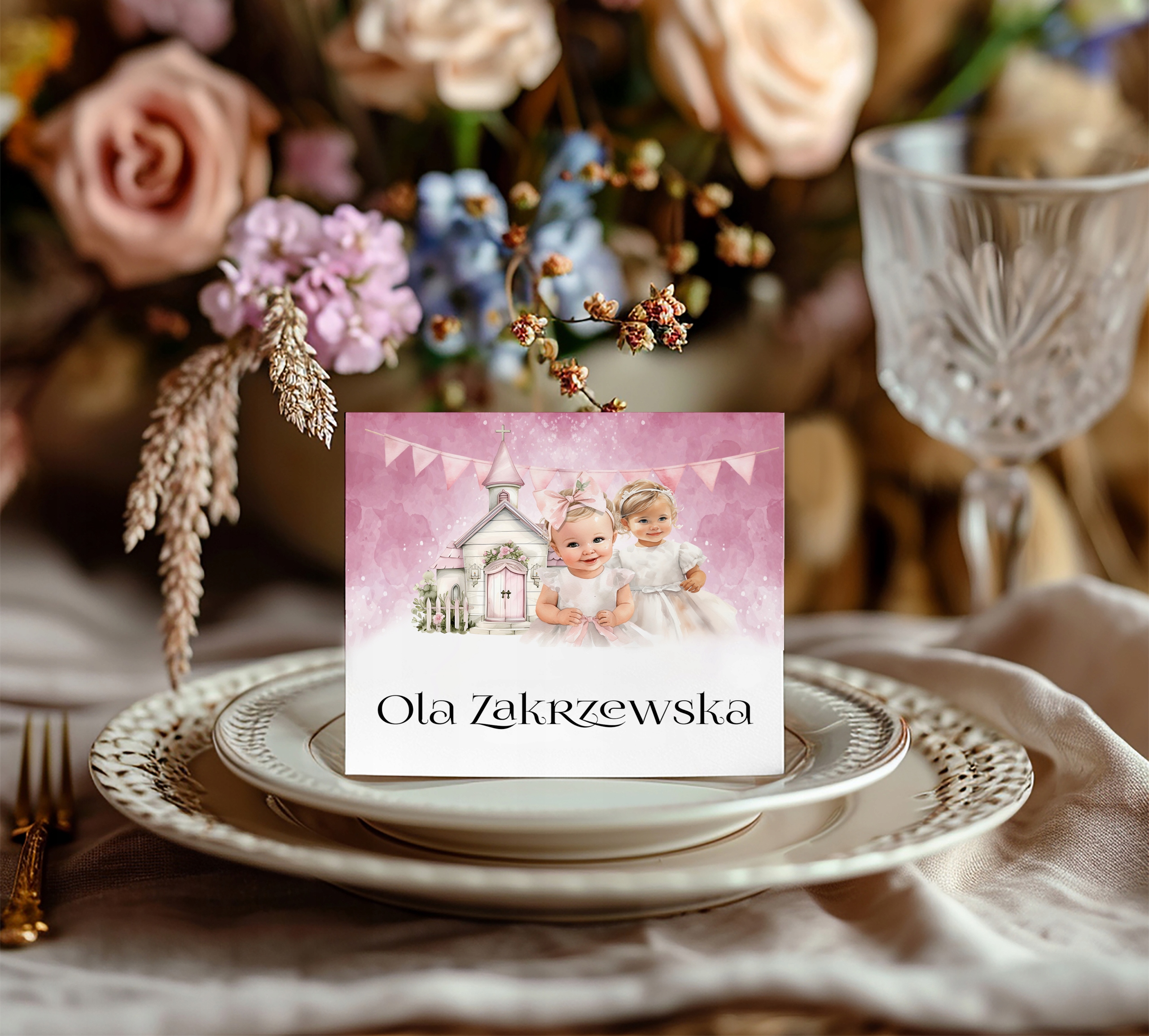 WINIETKI NA STÓŁ wizytówki NA CHRZEST URODZINY - ZESTAW 6 sztuk [D052] EAN (GTIN) 5905316165380