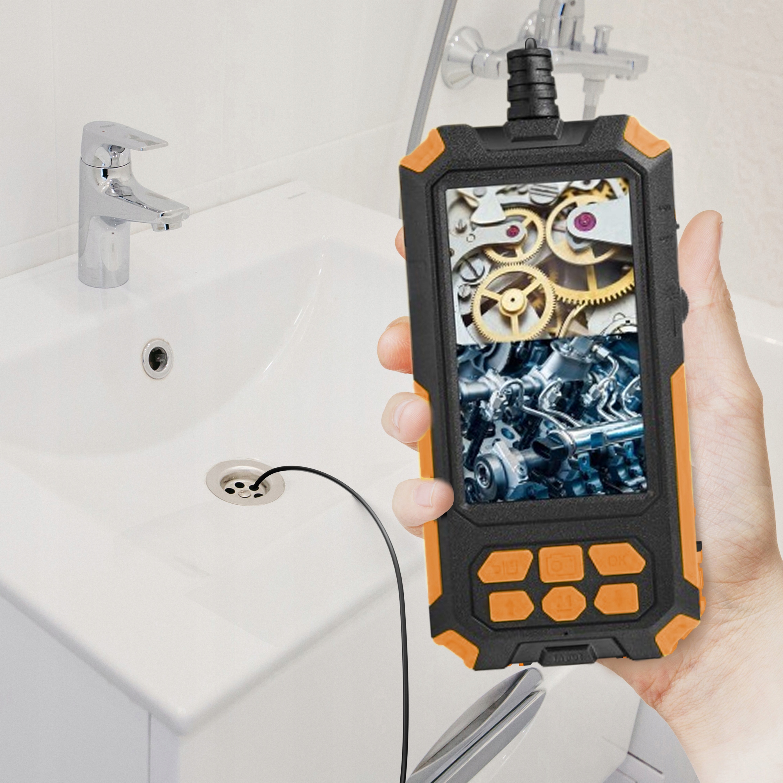 KAMERA INSPEKCYJNA DUO ENDOSKOP ELASTYCZNY 5M 9LED 2xFULL HD WYŚWIETLACZ Marka Retoo