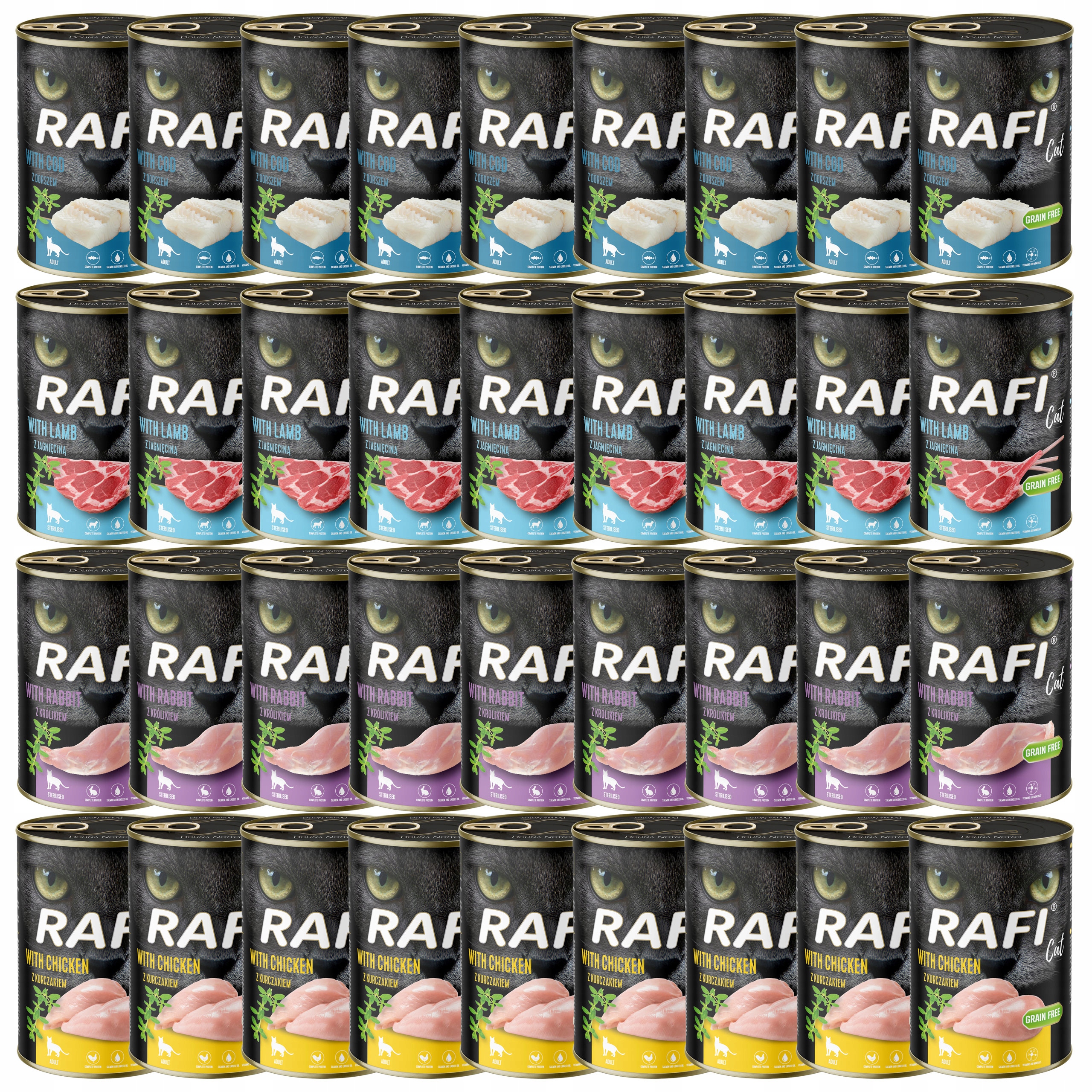 Levně Rafi Cat Dolina Noteci Krmivo mokré pro kočky mix chutí 36 x 400 g bez obilovin