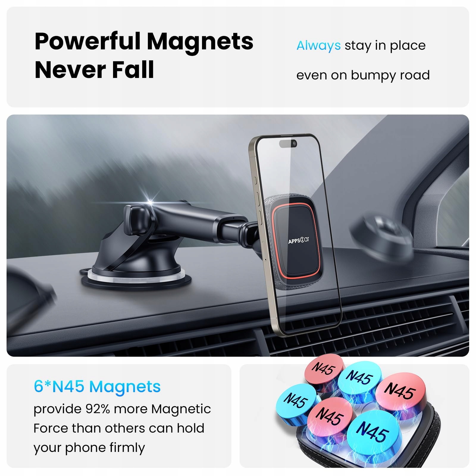 APPS2CAR Magnetyczny Uchwyt Samochodowy Uniwersalny na Telefon — miniatura 3
