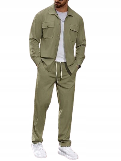 Shein Klasický Khaki Pánský Komplet S Kapsami 1JB