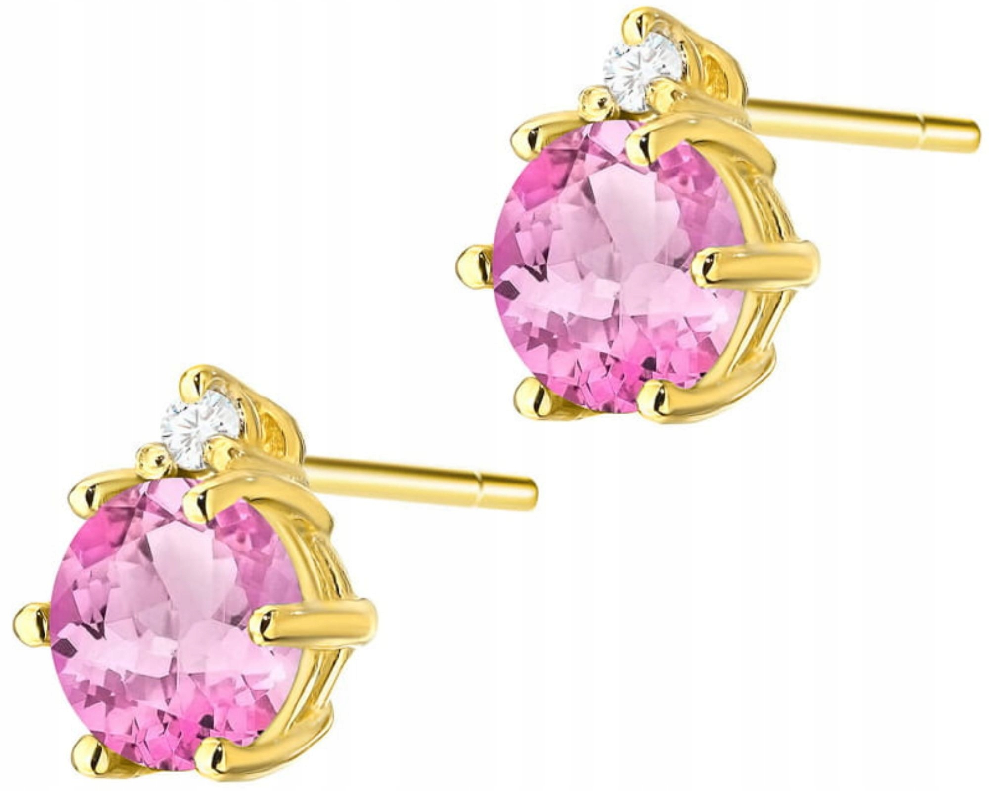 Zlaté Náušnice 585 S Růžovým Topazem, Přírodní Kámen, Brilianty, Diamanty