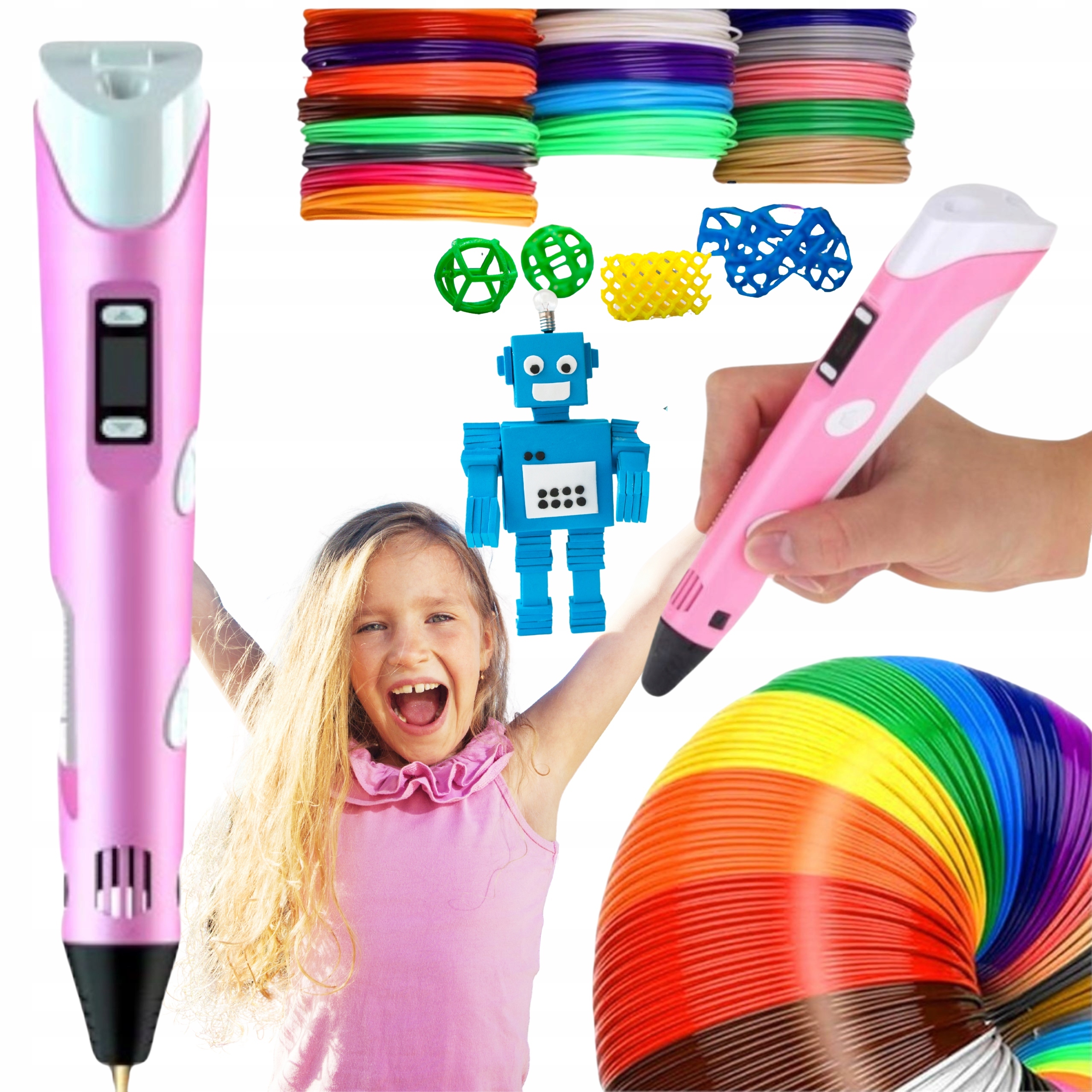 DŁUGOPIS 3d DRUKARKA 3D Różowy dla Dzieci PEN + 100m FILAMENT Zestaw XL