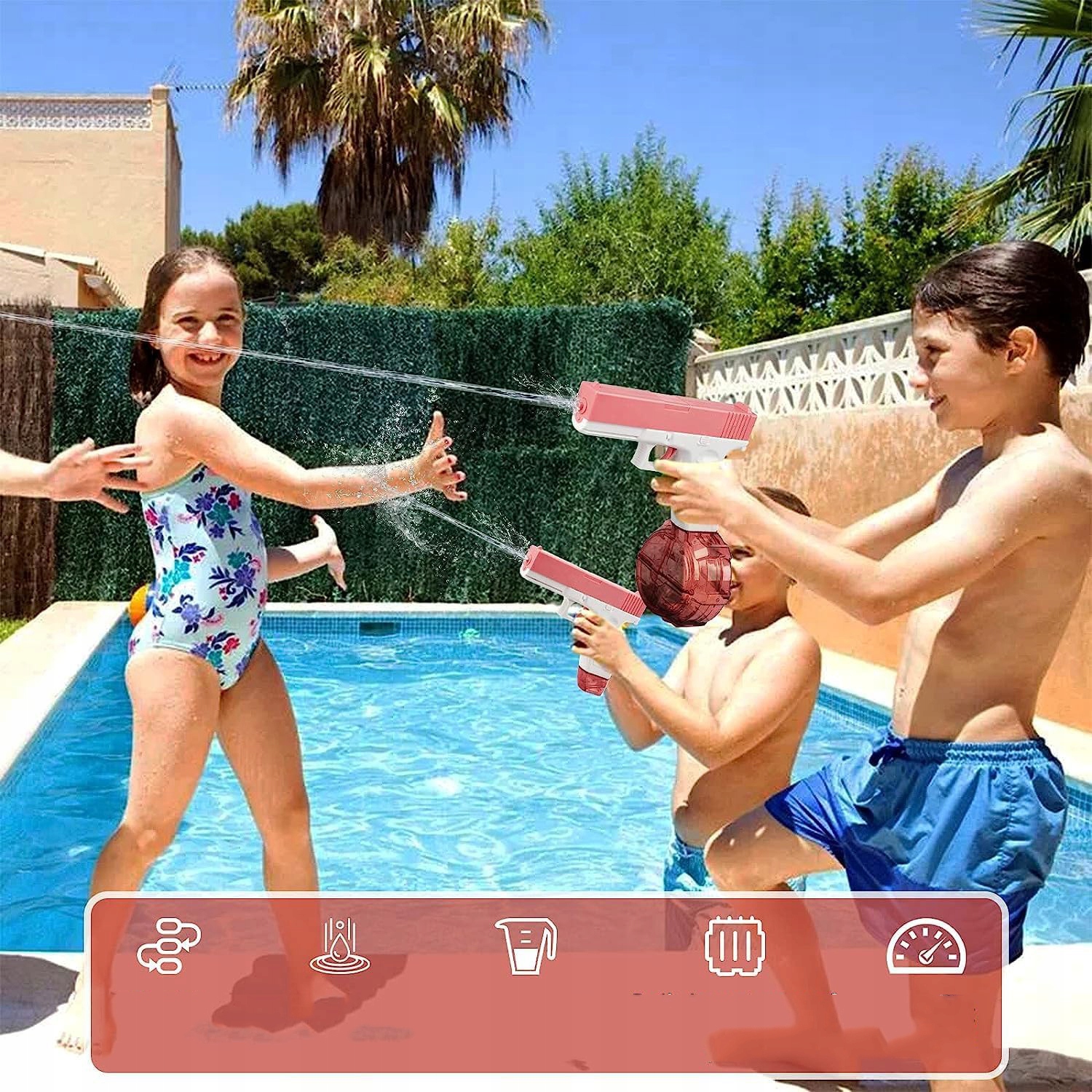 PISTOLET NA WODĘ ELEKTRYCZNY AUTOMATYCZNY DWA MAGAZYNKI 434+58CC RÓŻOWY Wiek dziecka 3 lata +