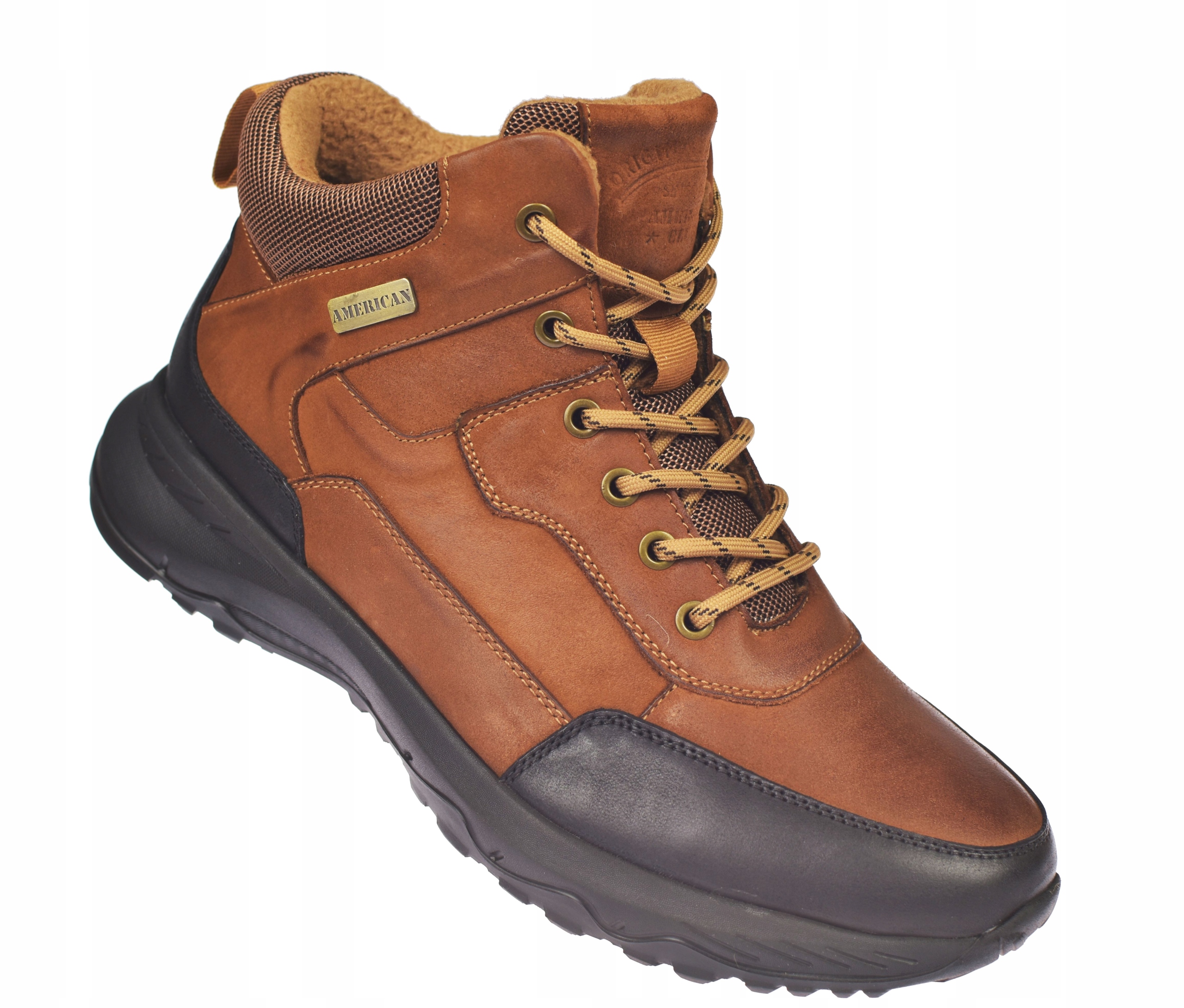 Pánské kožené trekové boty CY164 hnědé, zateplené, velikost 42