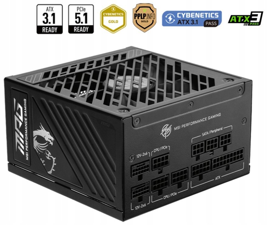 Msi zdroj Mpg A1250GS PCIE5/ 1250W/ ATX3.1/ akt. Pfc/ 10 let celk. záruka/