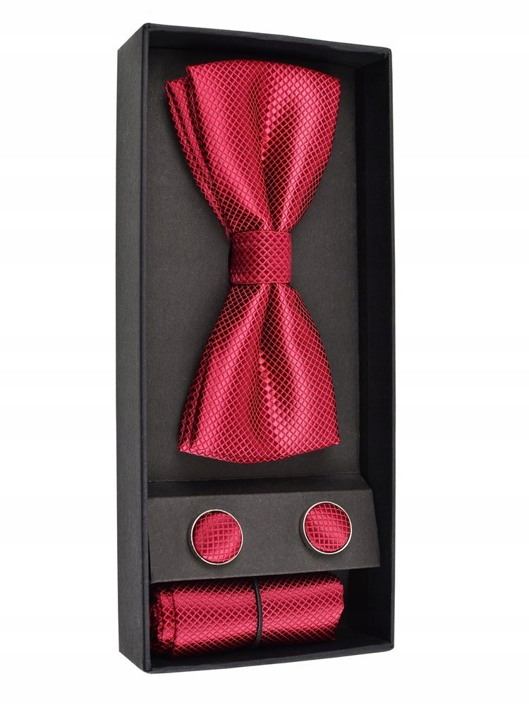 

Komplet Mucha Poszetka Spinki Bordowa