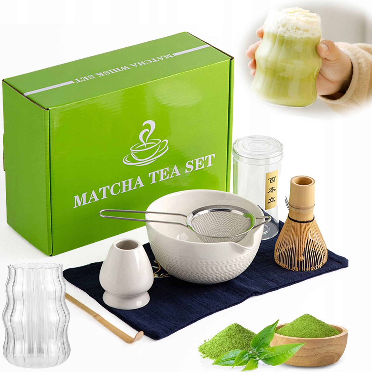 Zestaw Prezentowy Do Herbaty Matcha Czarka Miotełka Podstawka Łyżeczka