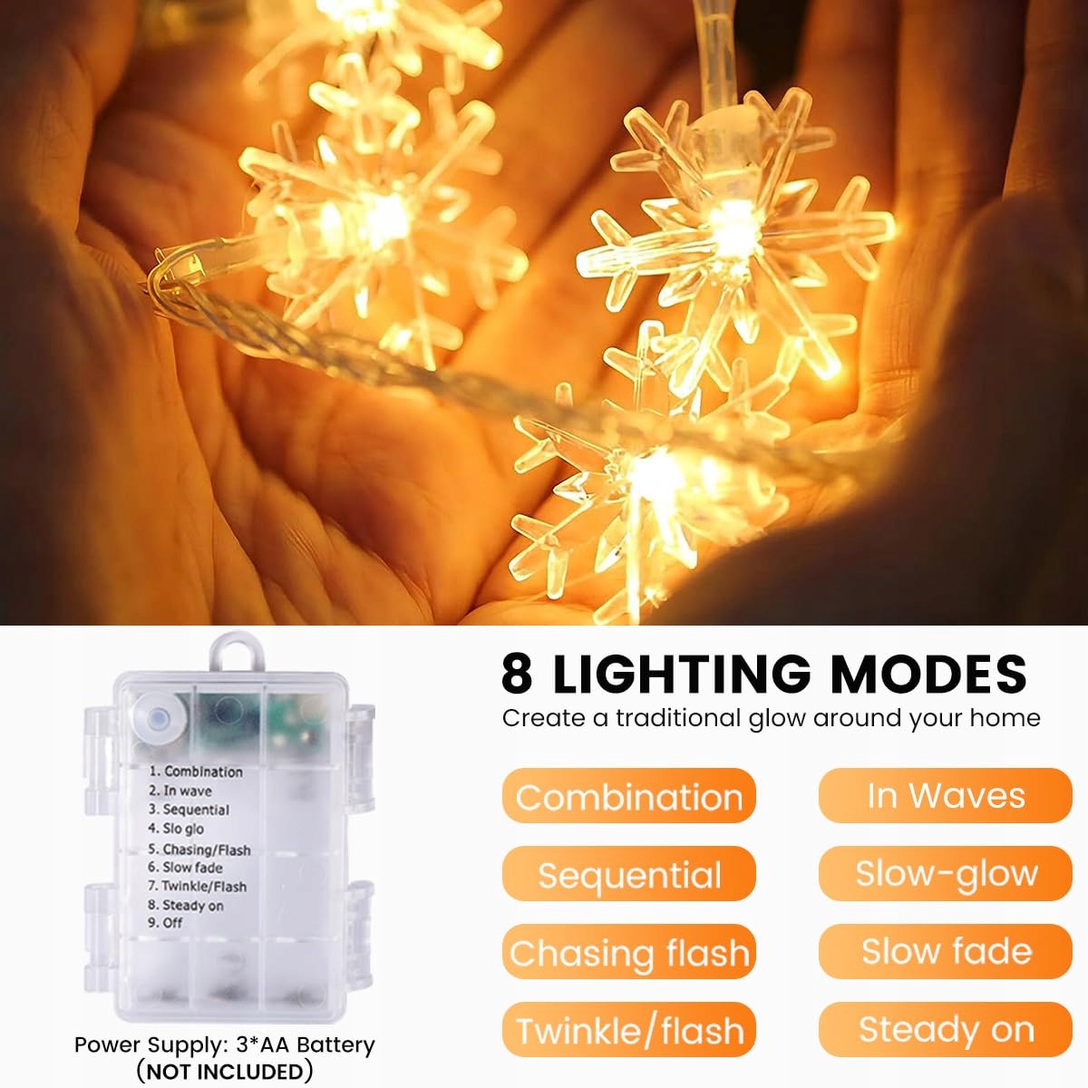 GARITE Lampki Śnieżynki LED 6M 40LED Wodoodporne Do Wnętrz i Ogrodów — miniatura 5