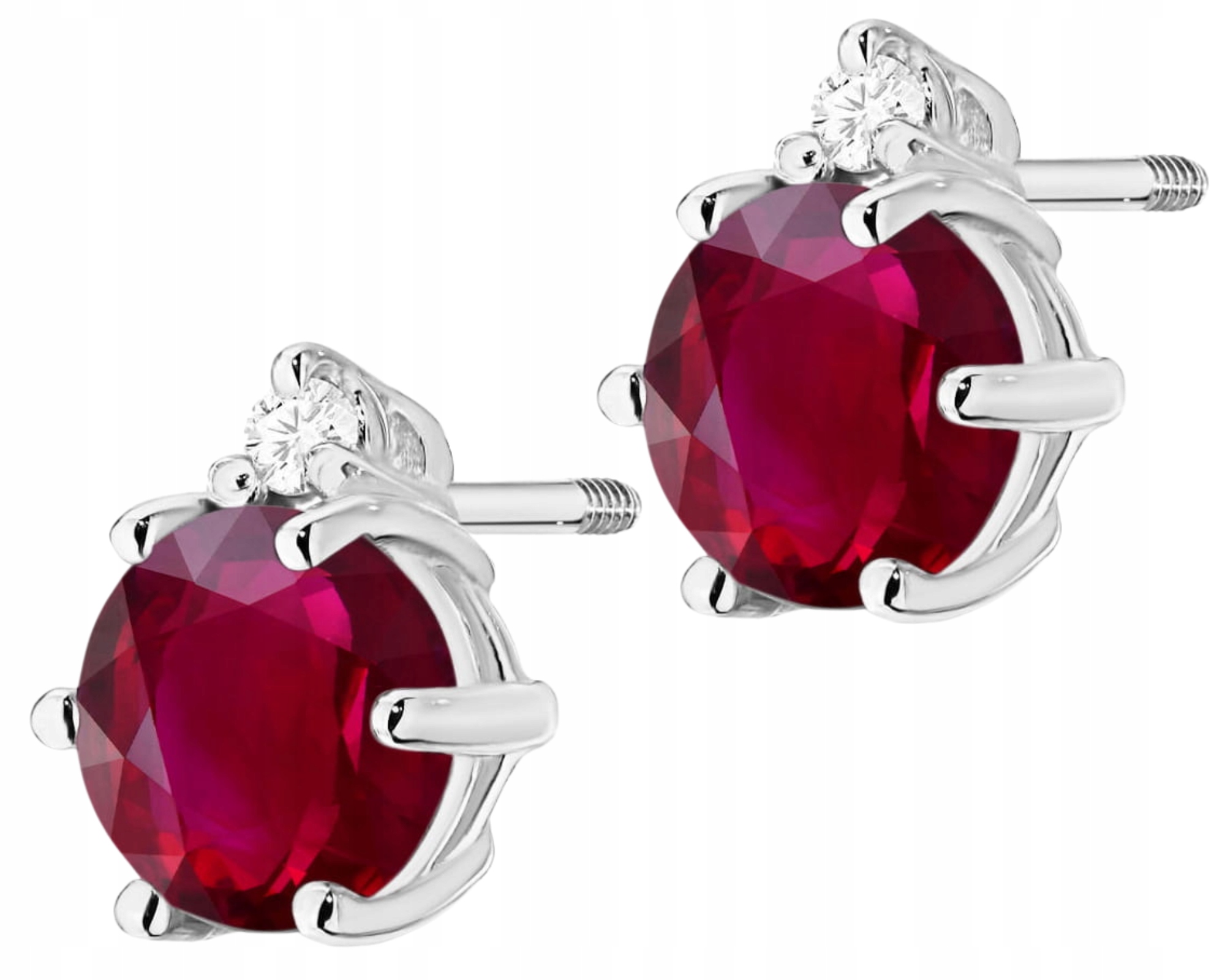 Bílé Zlaté Náušnice S Rubíny Na Šroubovací Tyči O Ryzosti 585 14K